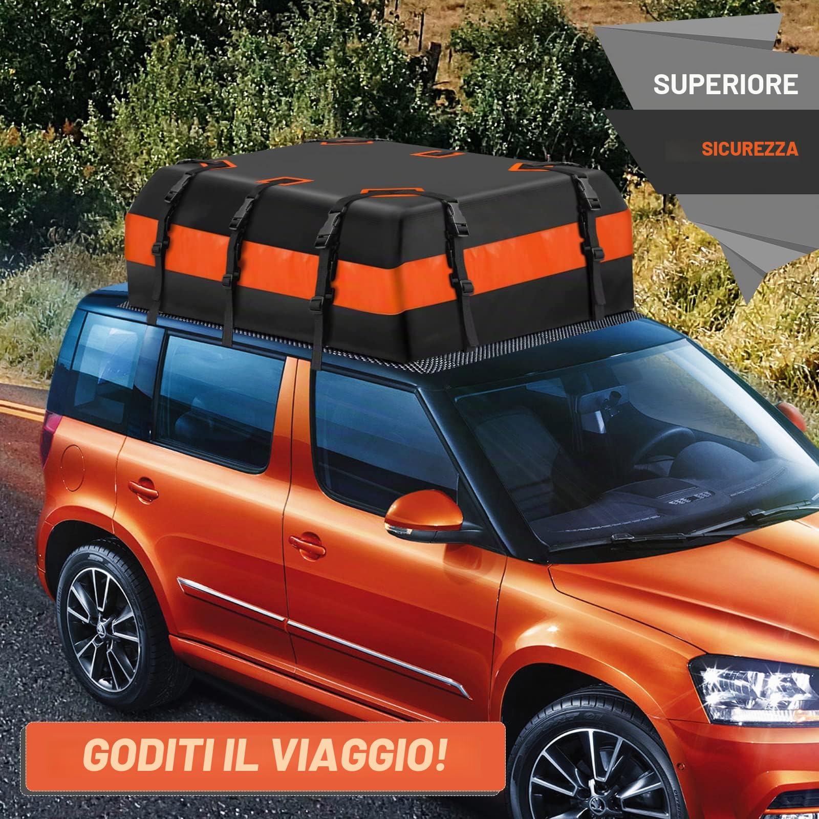 Box da Tetto per Auto 21 Piedi Cubi Pieghevole Impermeabile 840D Borsa da Tetto Box da Tetto Portatile Box da Tetto Valigia per Veicoli con/senza Portapacchi Trasporto Bagagli