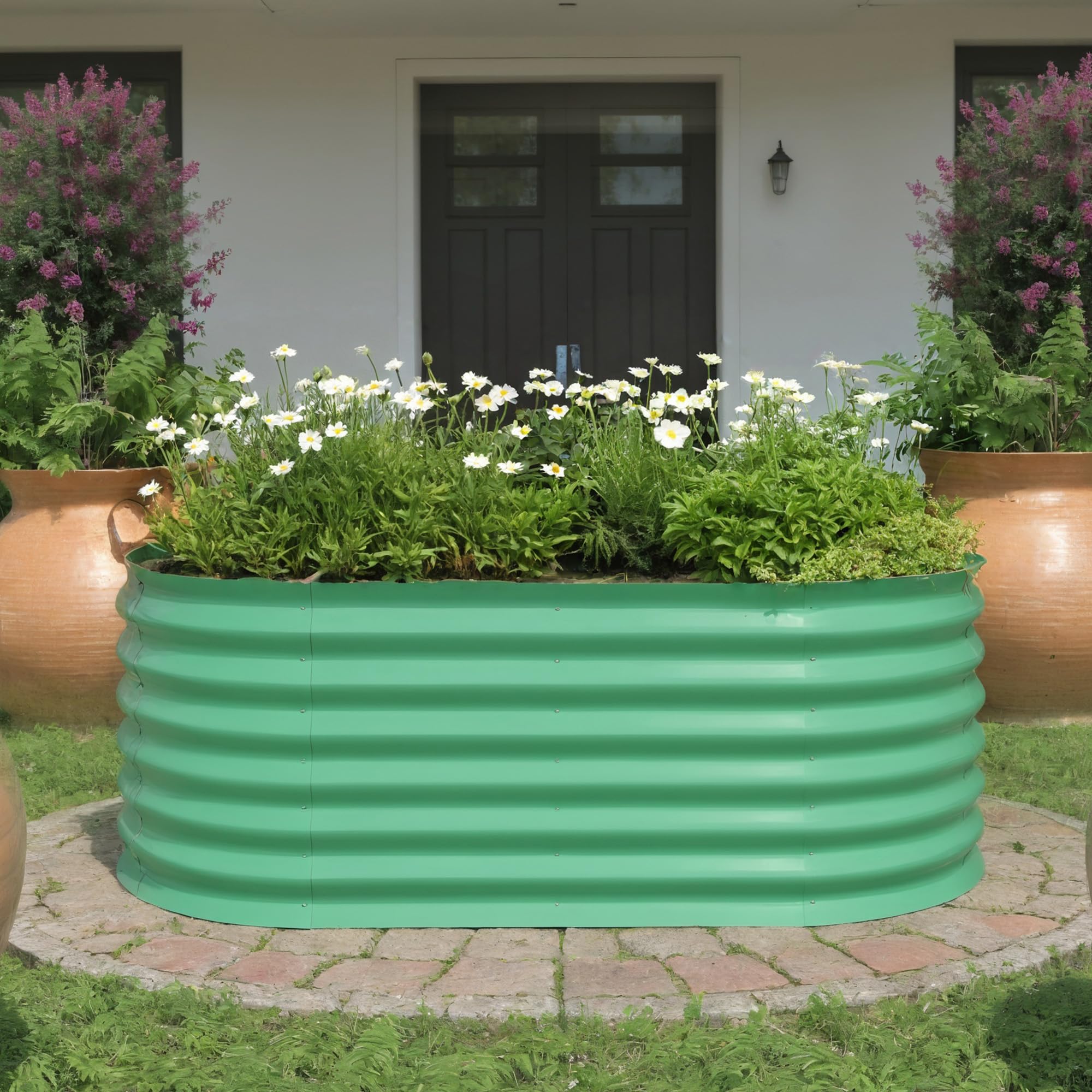 Aptliton Green Galvanized Steel Raised Garden Bed, Rust Resistant Outdoor Planter Box, Tool Free Assembly Safe Edging For Vegetables Flowers Herbs, 120X60x60cm