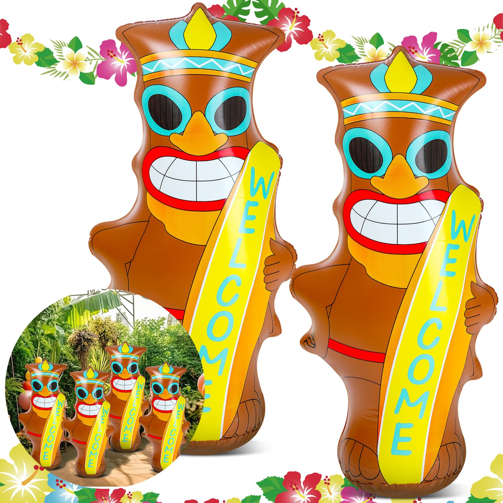 Leyndo Aufblasbares Tiki Luau 91,4 Cm | Hawaii-Party-Deko Mit Surfbrett | Für Pool, Strand & Garten