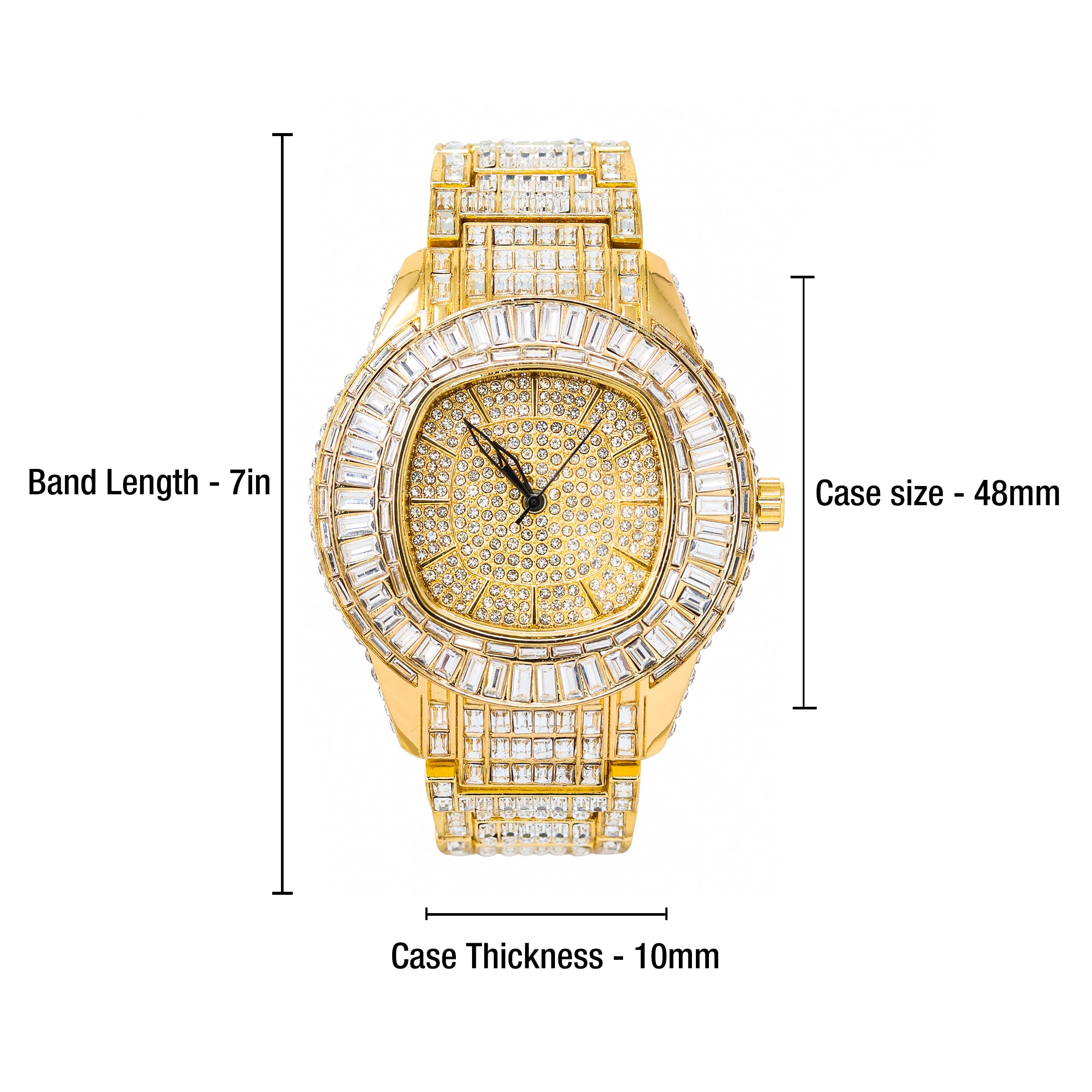 Herren 48 mm voll Iced Out Baguette Uhr mit simulierten Diamanten - Luxus Hip Hop Bling Uhr 17,8 cm Band Geschenk für Ihn