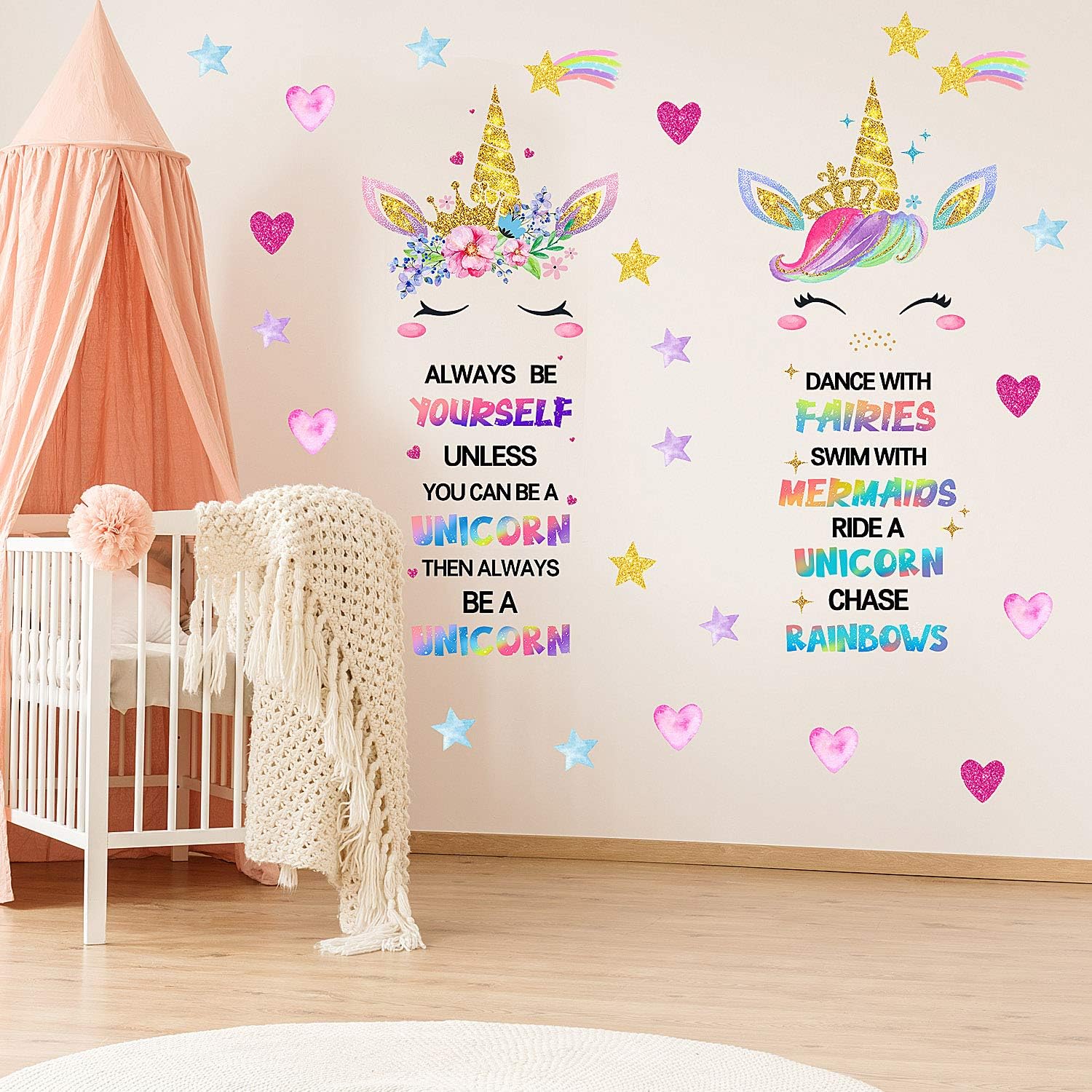 Outus 3 Sheets Unicorn Wall Decals Unicorn Rainbow Wall Sticker Decor for Girls Kids Bedroom Nursery Christmas Birthday Party Decoration, 24 x 14.4 Inch