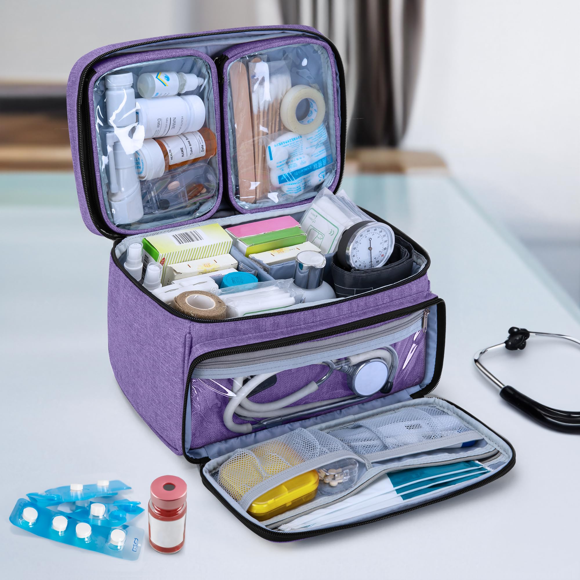Luxja Medizinische Tasche, Notfalltasche für Medizinisches Zubehör, Medikamententasche für unterwegs, Medizintasche für Erste Hilfe Sets, Lila