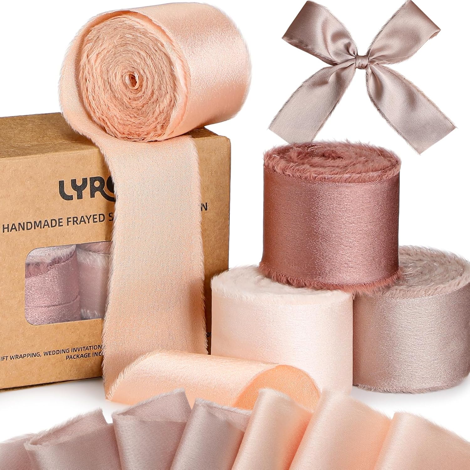 Amazon.com: Lyrow Brown Silk Satin Ribbon Frayed 1-1/2 Inch x 40 Yard ...