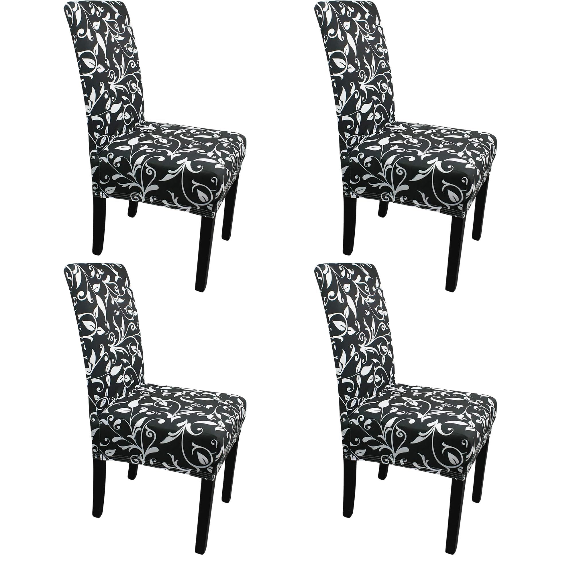 Trimming Shop High Back Dining Chair Covers, Floral Creeper - Black, 4 Pack — image 1