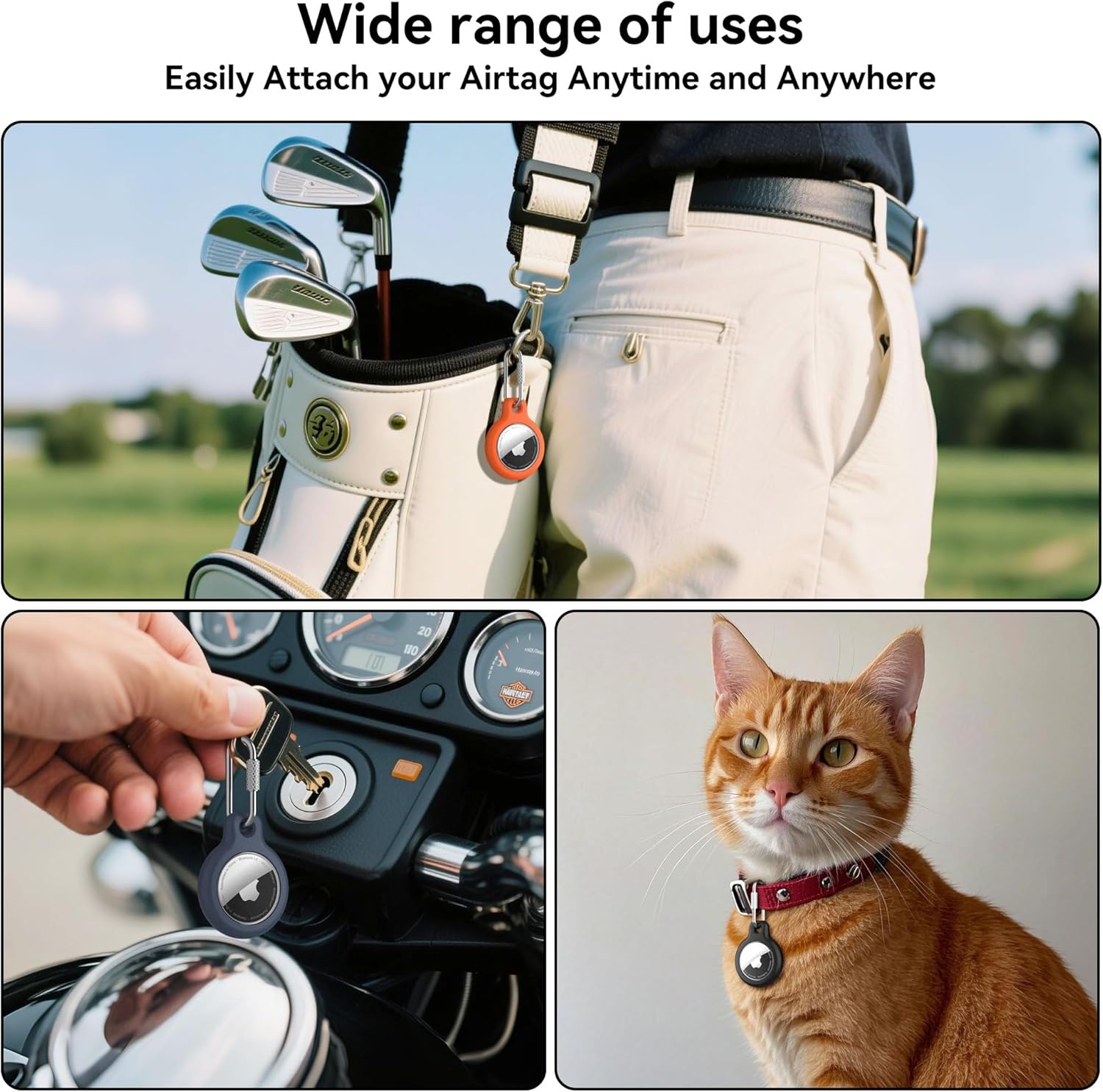 for AirTag Holder - 4 Pack for Apple Tags 1st & 2nd Generation [Screw Lock Carabiner] [Waterproof & Lightweight Cover] for Pets, Keys, Luggage, Backpacks (Black, White, Orange, Blue) - Image 7