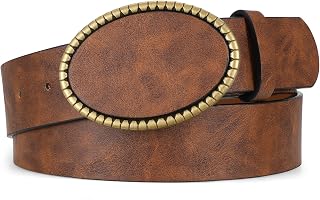 VONMELLI Western PU Leather Belt for Women Men Cowgirl Cowboy Embossed Belts for Jeans Pants with Vintage Buckle
