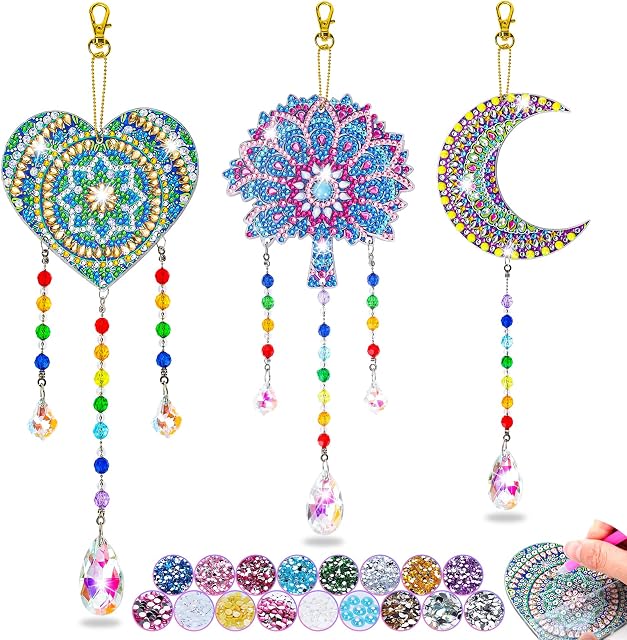 Girls Toys Age 6 7 8 9 10, Craft Kits for Kids Age 5-12 Year Old Girl Gifts Birthday Presents Toys for 6-7-8-10-11-12 Year Old Girls Boys Teens-DIY Diamond Art Wind Chimes with Double Sided Rhinestone