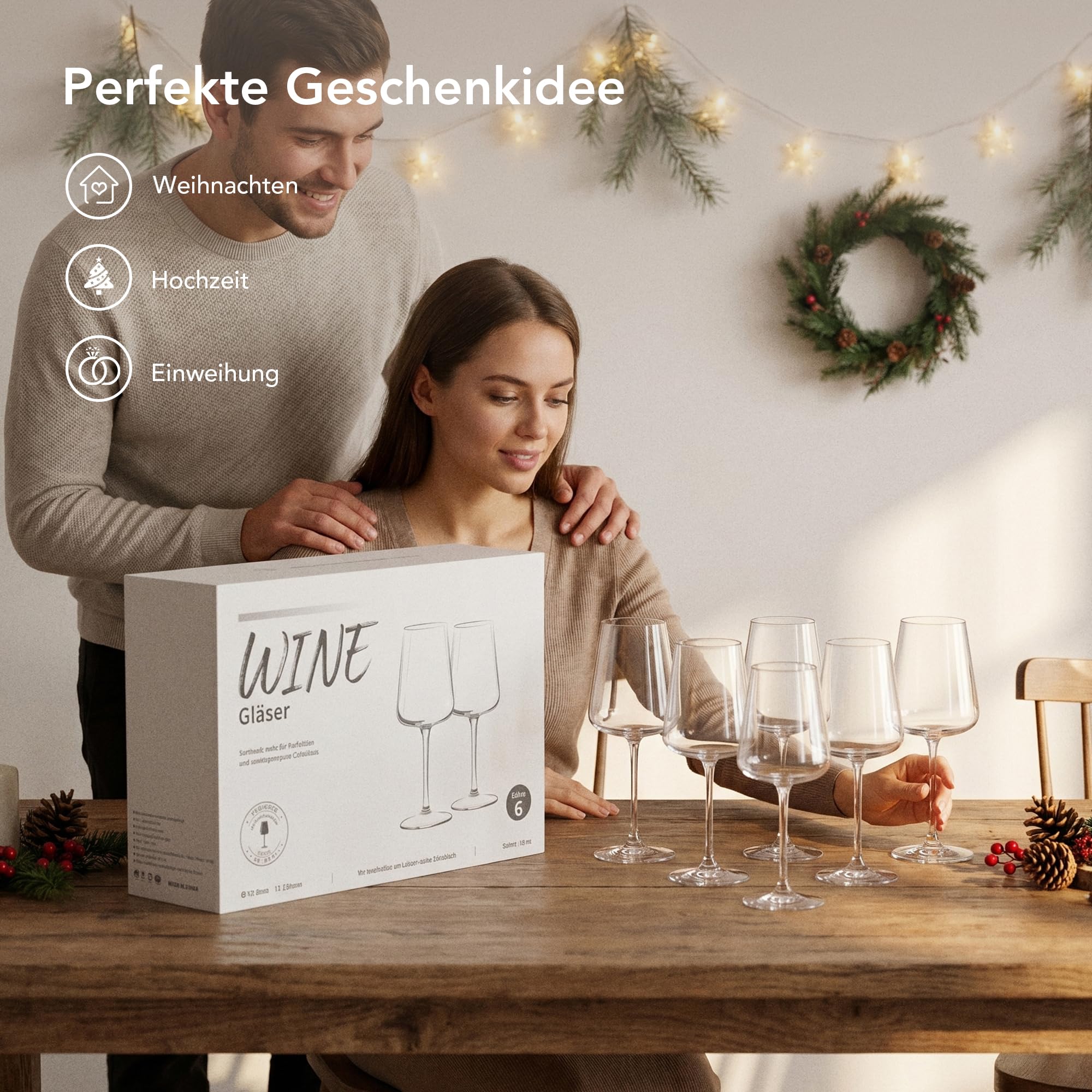 GENICOOK Rotweingläser 6er Set 530 ml – Mundgeblasene Kristallglas Weingläser, bleifrei & spülmaschinenfest, dünnrandig mit langem Stiel – elegante Weinkelche für Rotwein, Weißwein & Geschenkidee