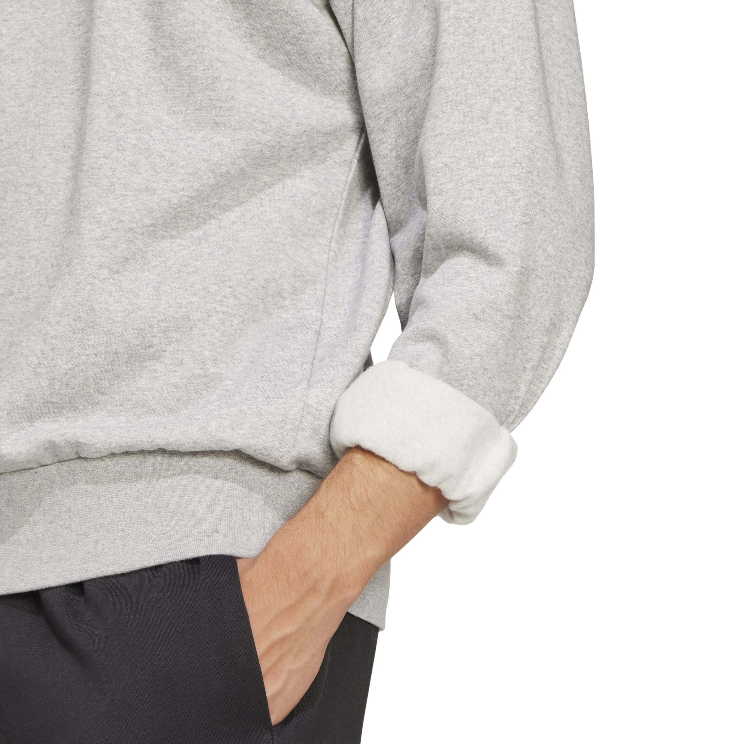 adidas Hombre Essentials Feelcozy Fleece Sweatshirt, Medium Grey Heather/Black, XL