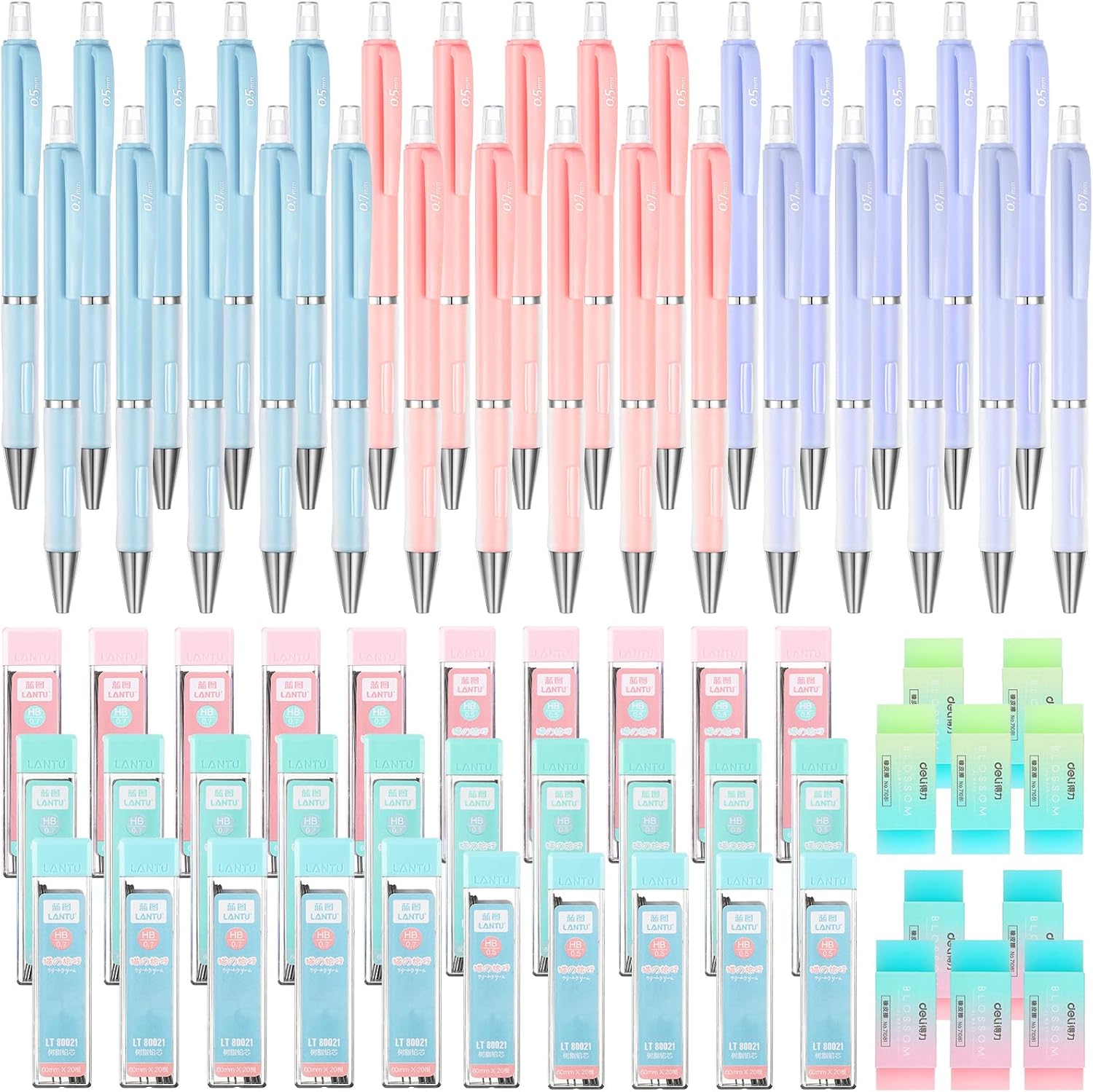 70 Pieces Pastel Mechanical Pencil 0.5 and 0.7 mm for