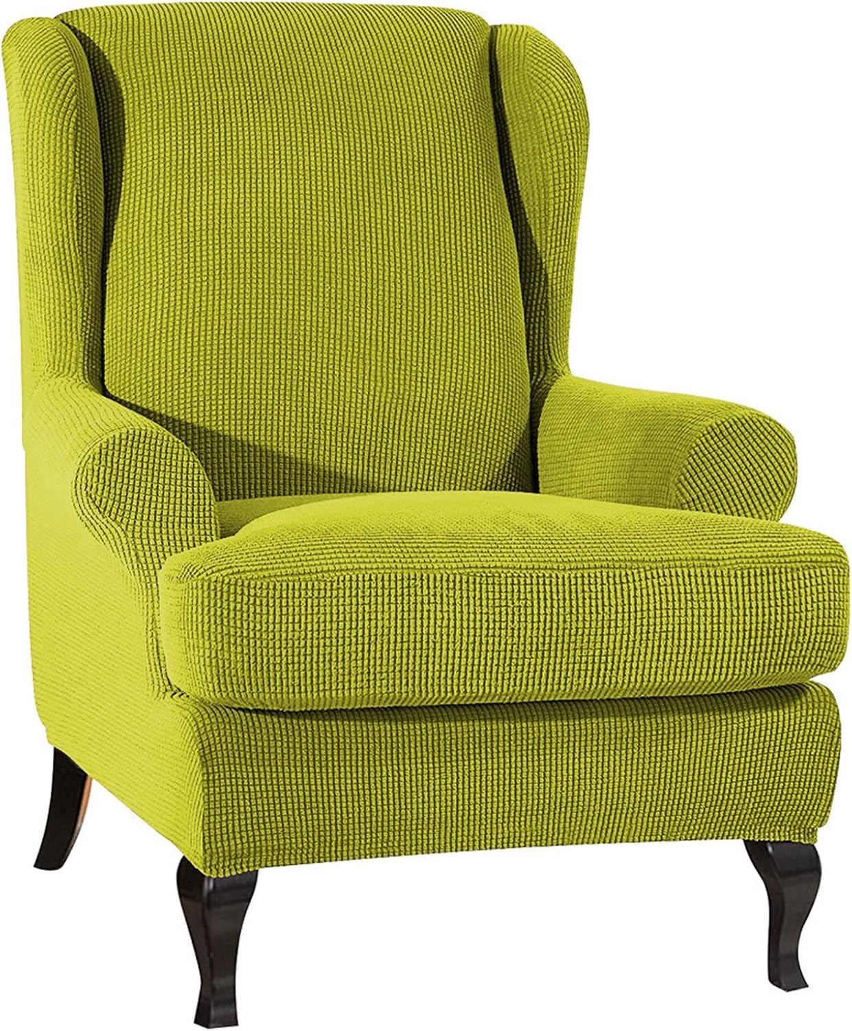 Konsilsa 2 Pieces Wing Chair Slipcover, Ultra Soft Machine Washable Wingback Chair Cover Jacquard Armchair Slipcovers with Separate Cushion Cover for Bedroom Reception Cafe (Color : Light Green)