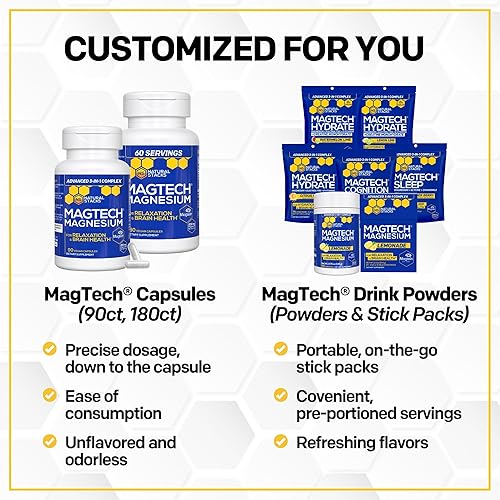 Miniatura 6 de MagTech - Paquetes de hidrato de magnesio - Polvo de hidratación sin azúcar - Magteína Magnesio L-treonato, glicinato y taurato - Complejo triple