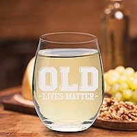Vista 7 de Veracco Old Lives Matter - Regalo divertido de cumpleaños, regalos de despedida de soltero, copa de vino sin tallo (transparente, vidrio)