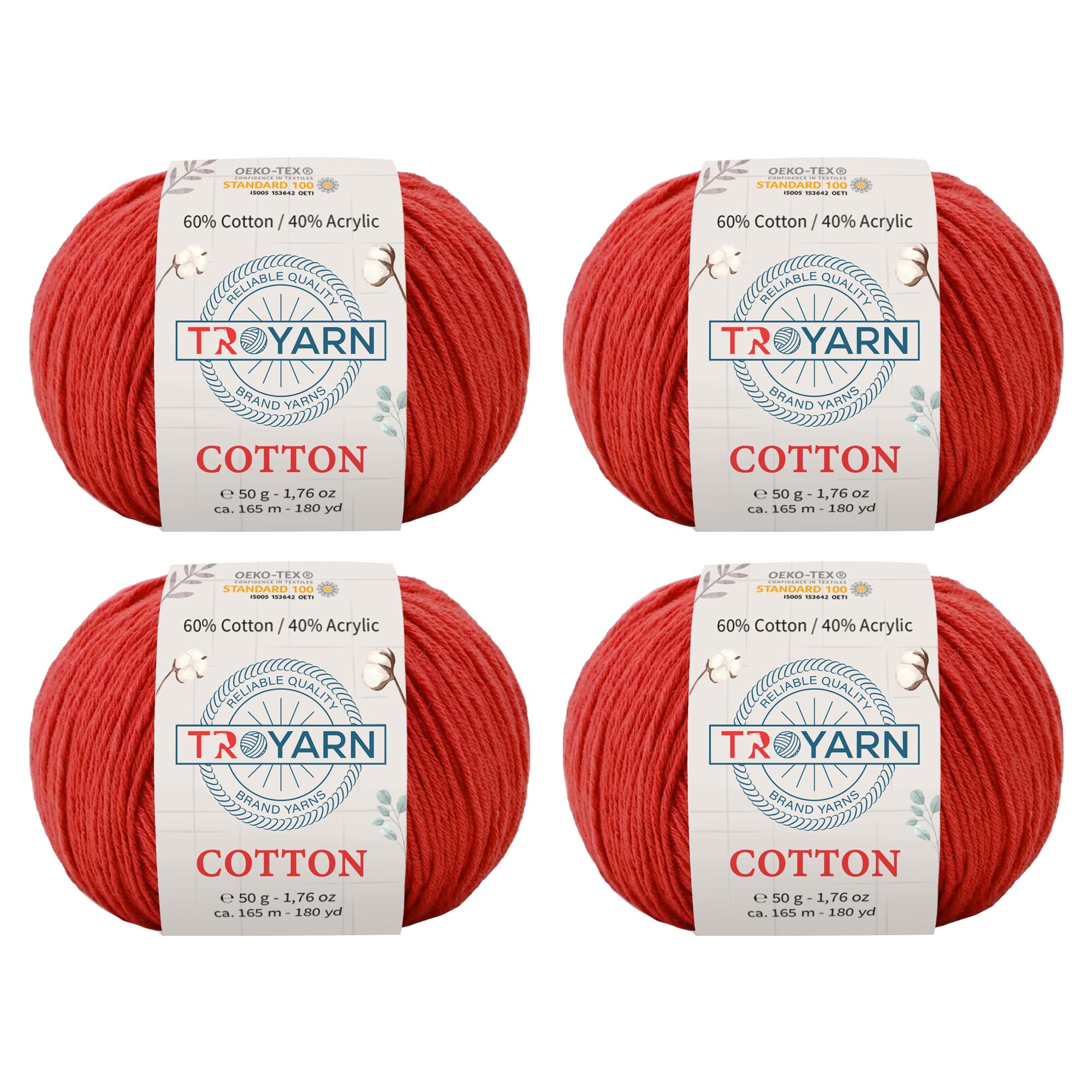 Hilo de algodón Troyarn Coral Oscuro para tejer paquete de 4 madejas de 50g
