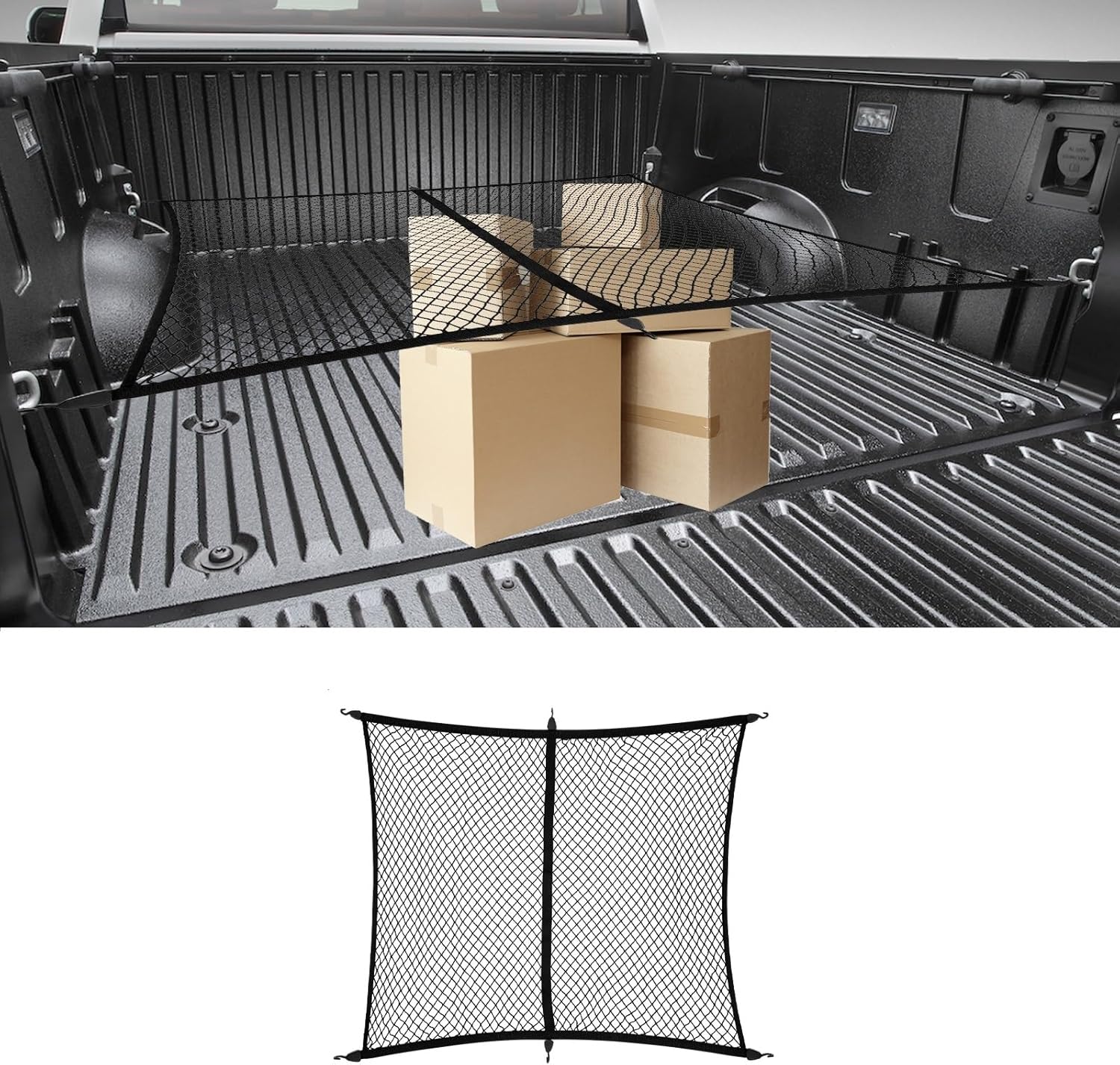 Highly Elastic Cargo Net Fit for Pickup Truck Bed Cargo Netting Cover Stretchable Mesh Organizer for Pickup Truck Bed Accessories(Pickup Bed Net)