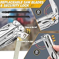 Vista 4 de BIBURY Alicates multiherramienta Pro BI2045, alicates multiherramienta de acero inoxidable con cortadores de alambre reemplazables y sierra
