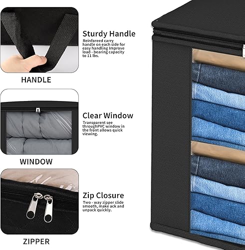 Miniatura 10 de Fixwal 4 bolsas de almacenamiento plegables King de 120 l, organizadores extra grandes para mantas, ropa, almohadas, edredones, contenedores de