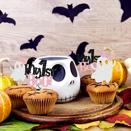 Miniatura 109 de Ephlyn 24 adornos para cupcakes de Halloween con purpurina para Halloween, murciélagos, calabaza, fantasma, decoración de cupcakes para temática