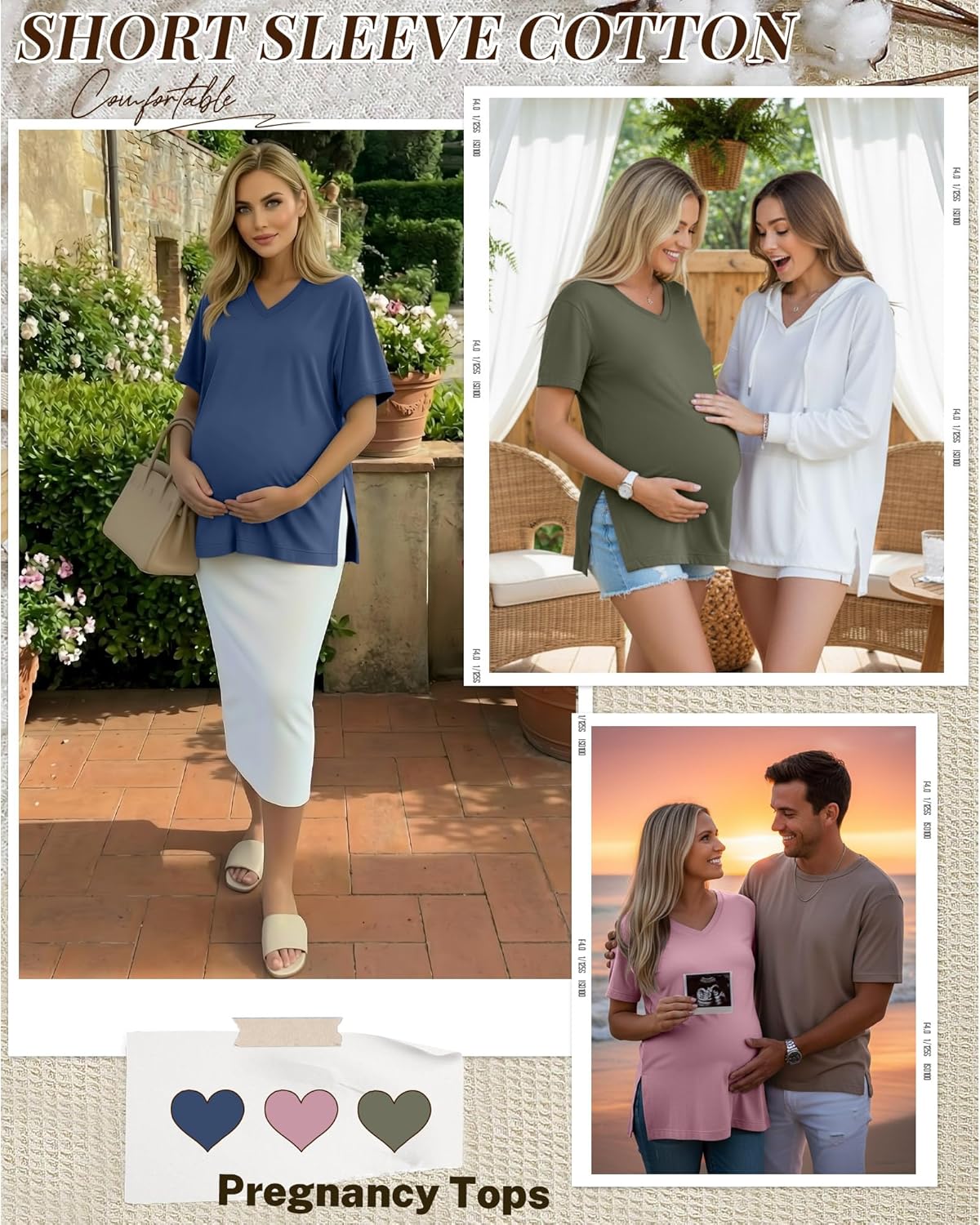 Ficerd 3 Pack Women's Maternity Shirts Short Sleeve Pregnancy T-Shirts V Neck Split Side Tops Casual Soft Maternity Clothes - Image 4