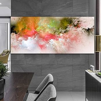 Amazon｜ピンクグリーンクラウド抽象絵画リビングルームの