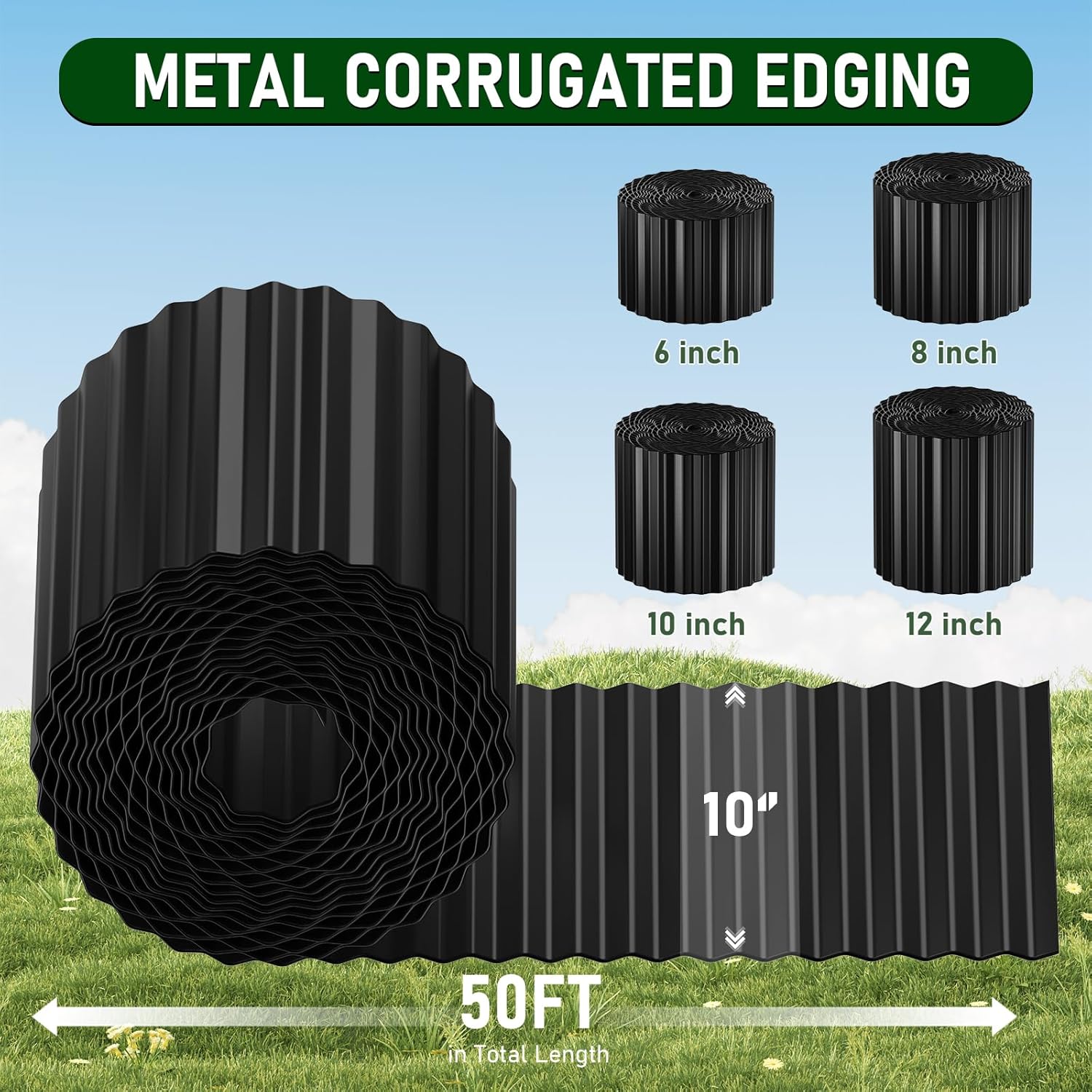 Corrugated Metal Garden Edging,10 "×50 Ft Corrugated Landscape Edging Border for Garden,Flower Bed, Lawn