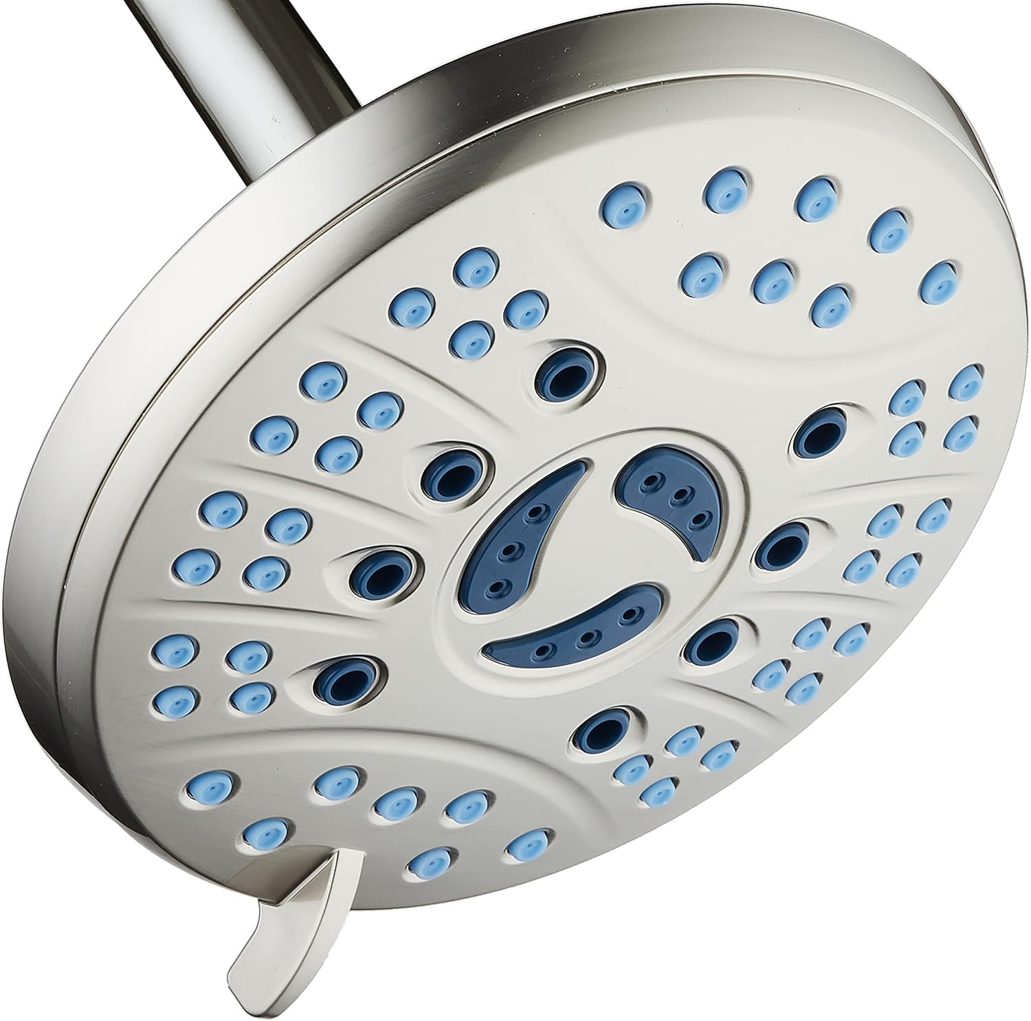 6-Setting Nickel Rainfall Shower Head with Anti-Clog Nozzles