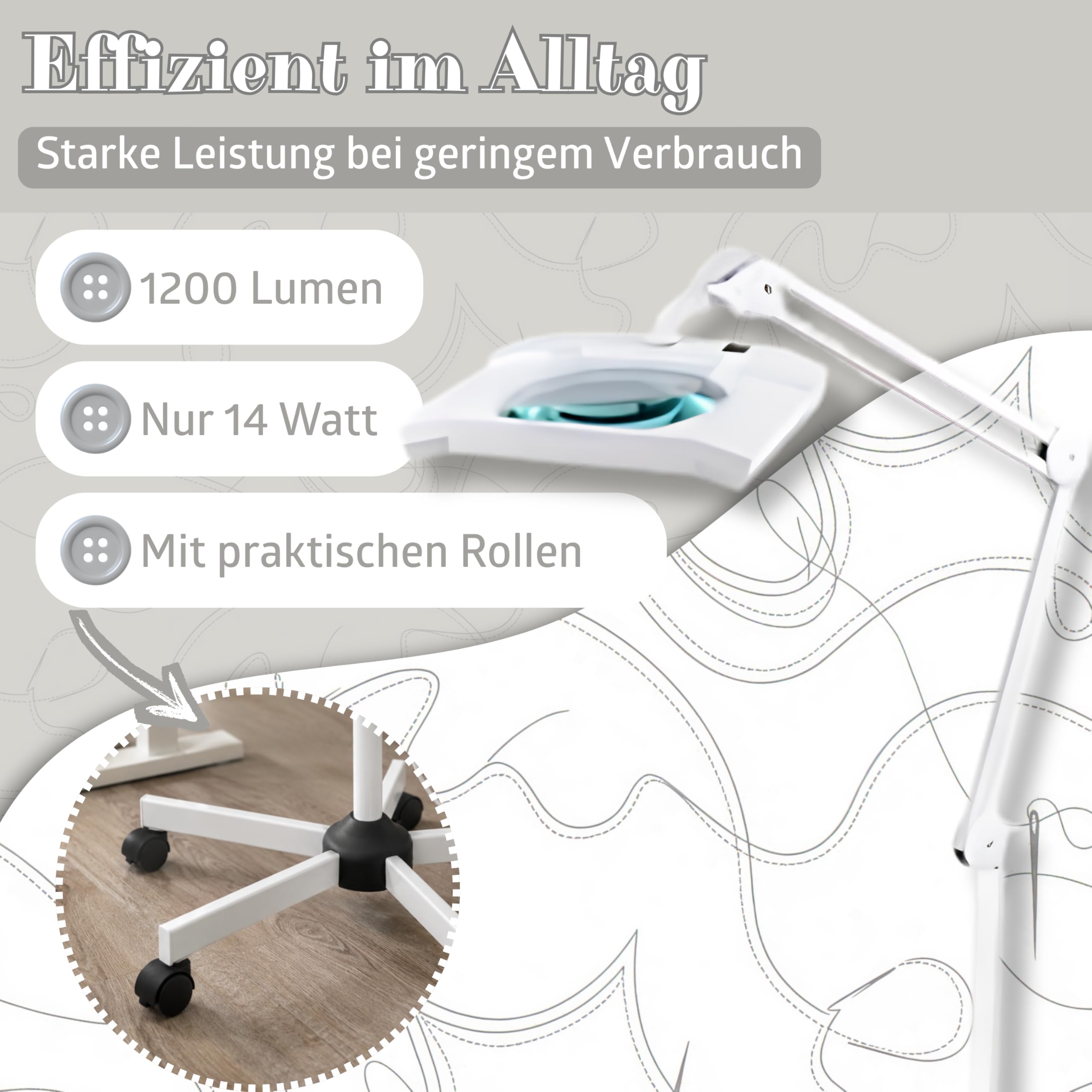 SEMPLIX LED Lupen-Stehlampe 3D weiß (Linse 189 x 157 mm/dimmbar/Standfuß mit Rollen)