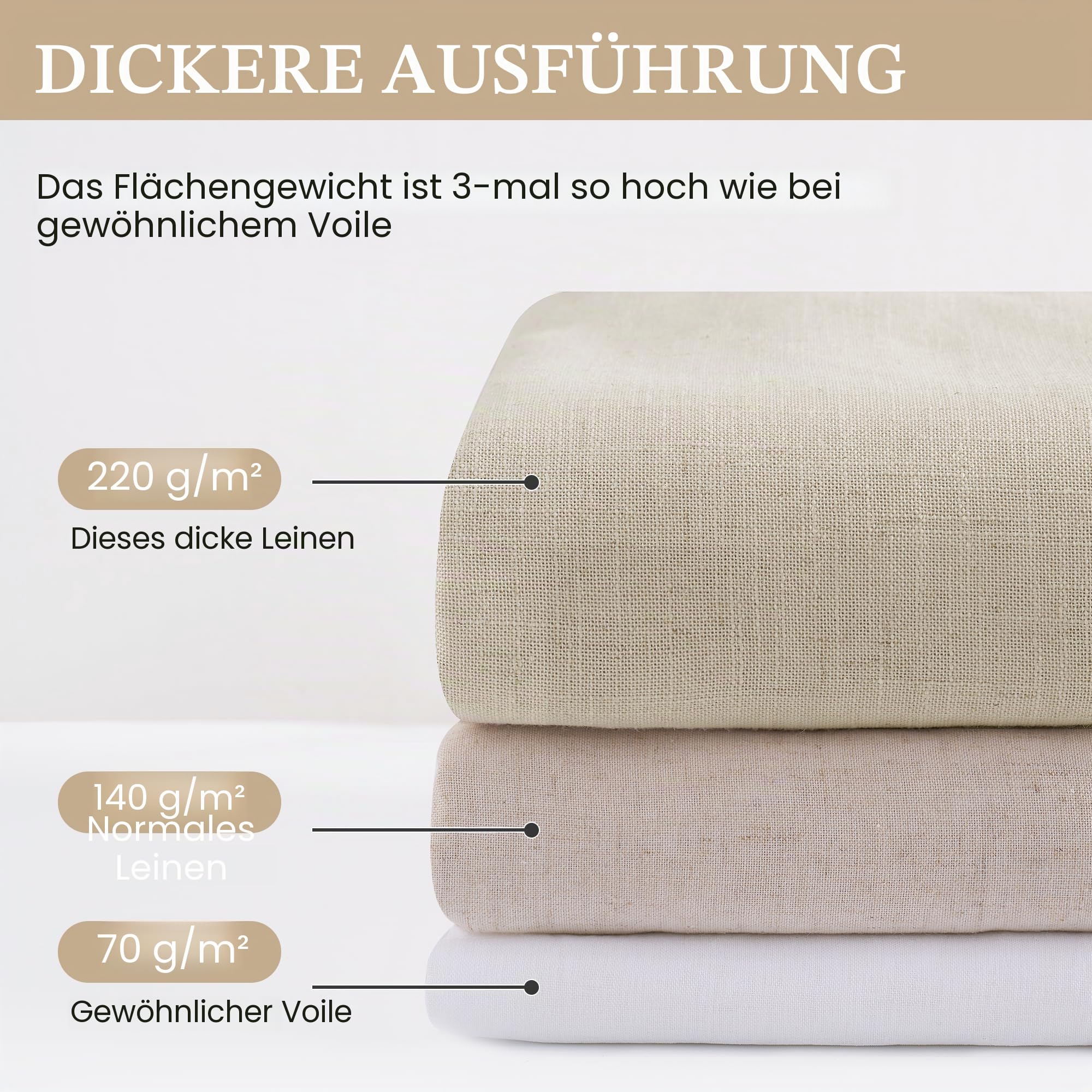 PONY DANCE Leinenvorhang Halbtransparent Boho Gardinen für Wohnzimmer | 2er Set, H245 x B140cm, Beige, 220g/m², Dicht, Schwer, Vintage, Leinenoptik, mit Kräuselband für Schiene, für Schlafzimmer