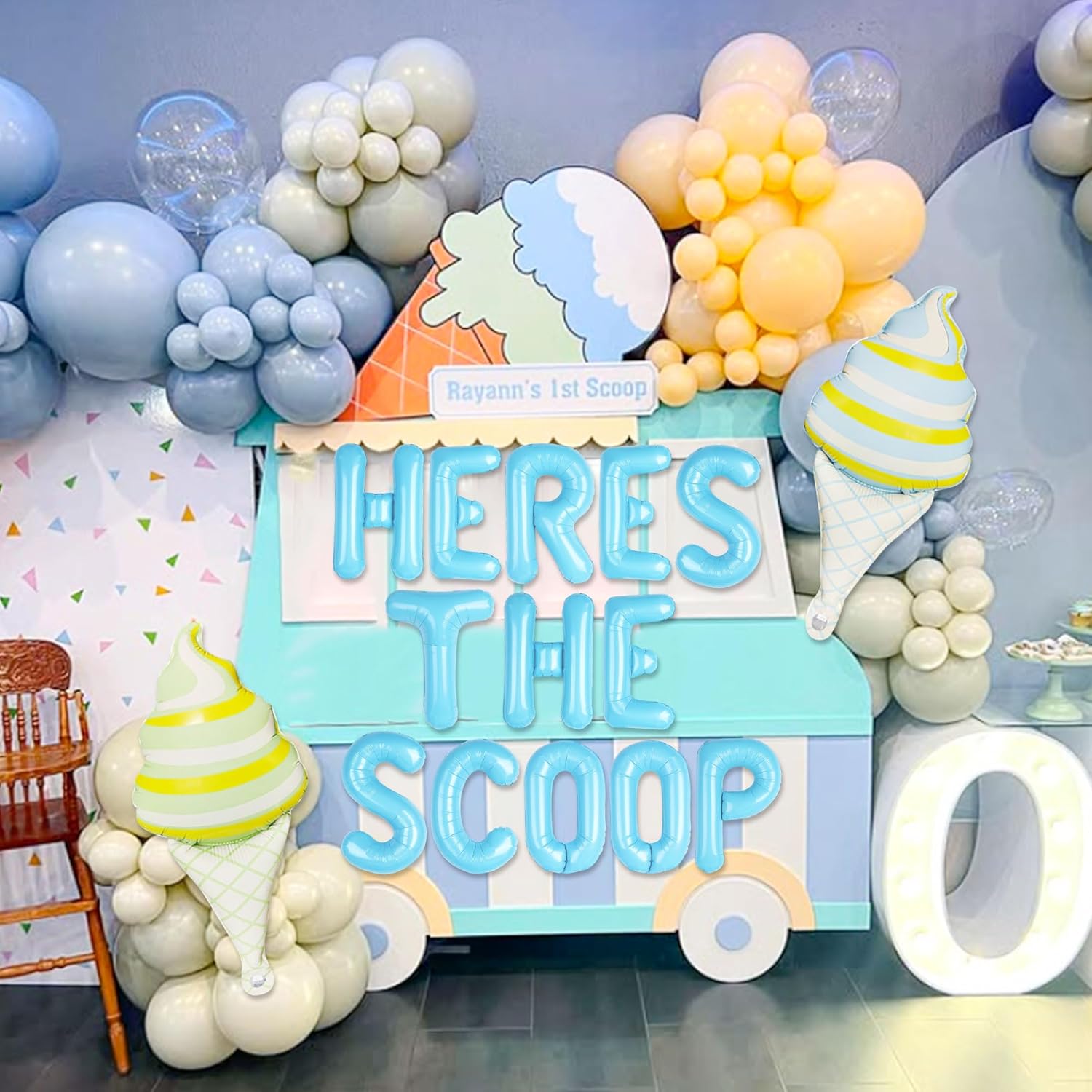 Here's The Scoop Summer Ice Cream Gender Reveal Decorations for Boys Ice Cream Banner Photography Background Whats the Scoop Party Supplies Blue