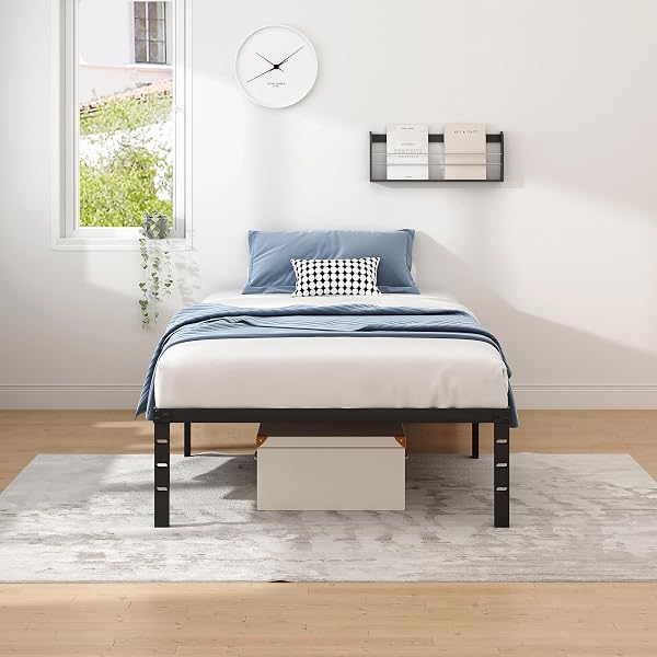 NEW JETO Metal Bed Frame,Twin Size Bed Frame with Storage Space,Heavy Duty Sturdy Mattress Foundation,Easy Assembly,No Box Spring Needed, Black,14 Inch,Twin - 4