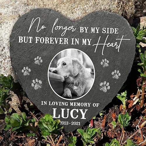 Miniatura 5 de in Loving Memory of Dog Gifts - Piedra conmemorativa para perro en forma de corazón - Roca personalizada para decoración de jardín conmemorativo -