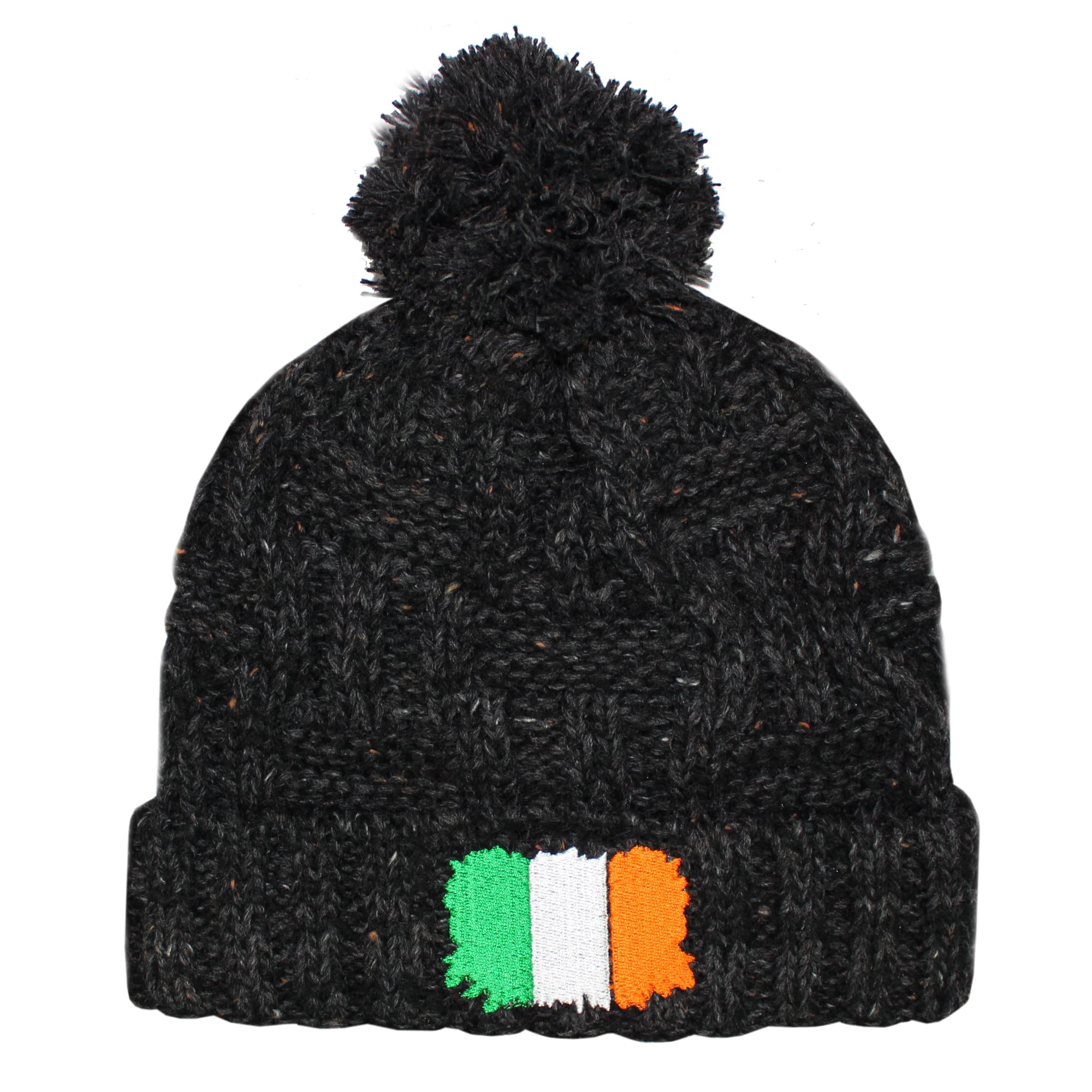 Teddyts Men's Charcoal Adult Irish Flag Marl Chunky Knit Thermal Winter Bobble Hat (Charcoal), M