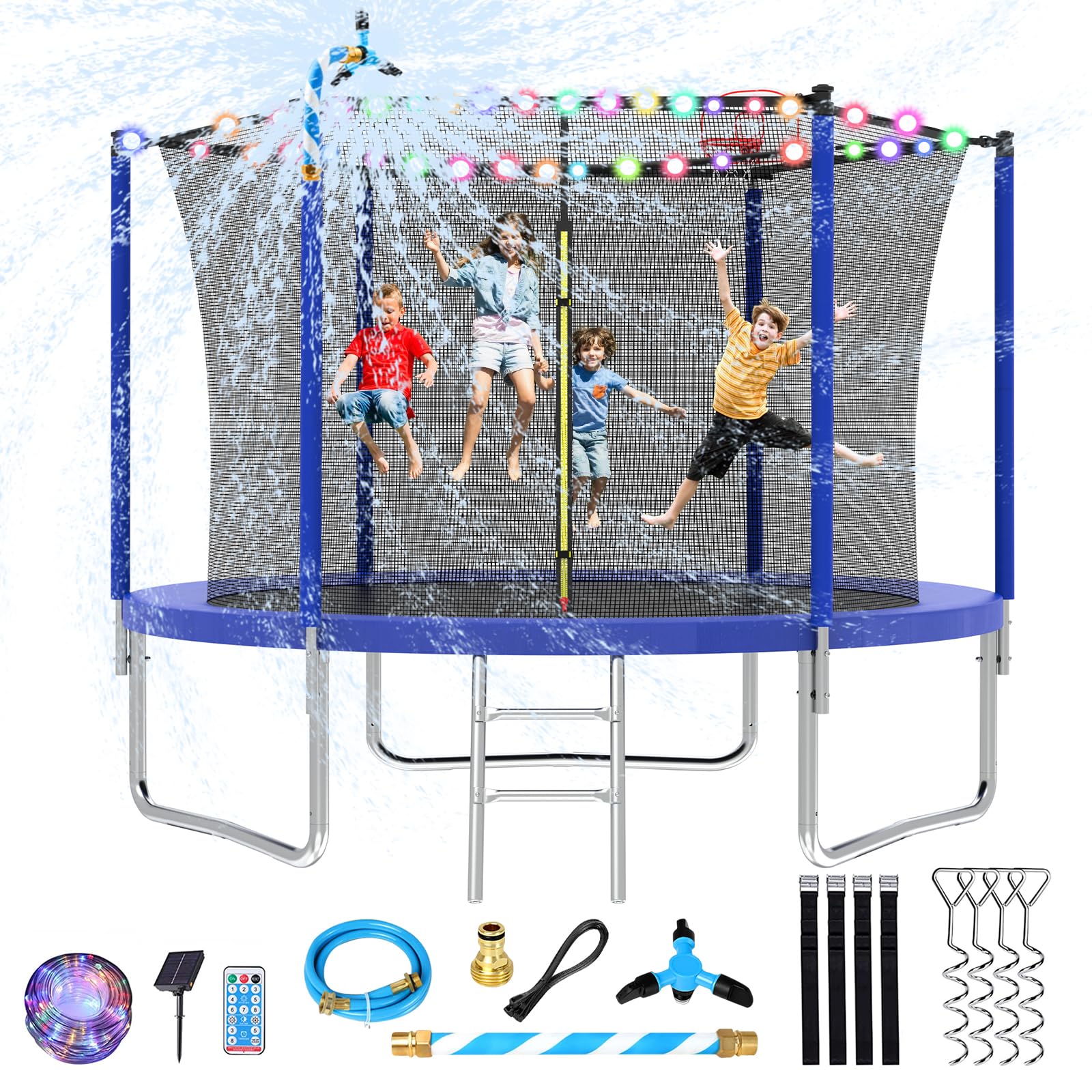 Lyromix 12 14 15 16FT Trampoline, Large Recreational Trampoline for Kids, Outdoor Trampoline with Basketball Hoop and Ladder, Backyard Jumping Trampoline, Capacity for 6-9 Kids and Adults