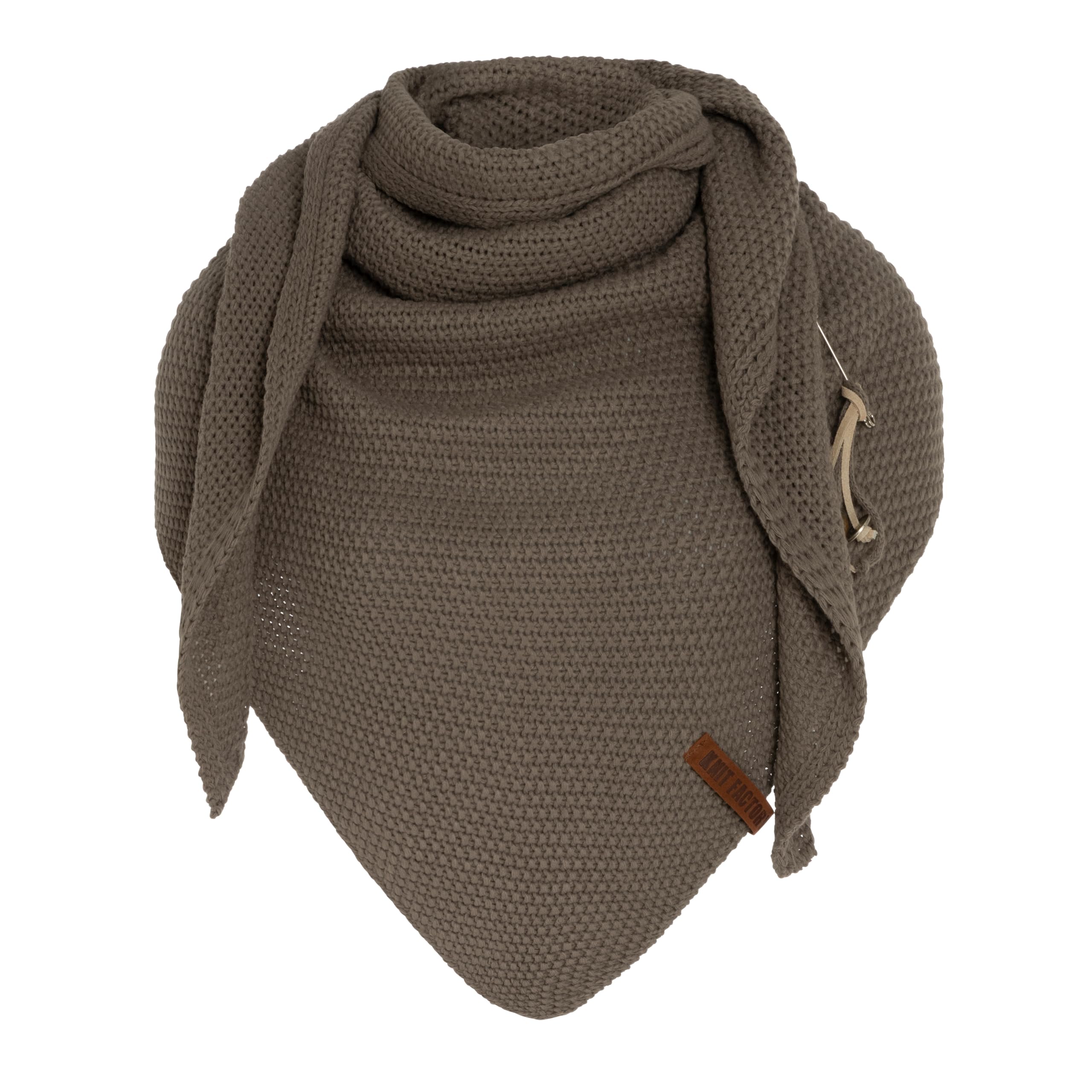 Knit Factory Women's Cappuccino - Coco Knitted Shawl - Premium Triangle Scarf - Chunky Winter Scarf - Scarf - Winter Shawl - Manufactured In Europe - Xmas Gift For - 190X85 Cm