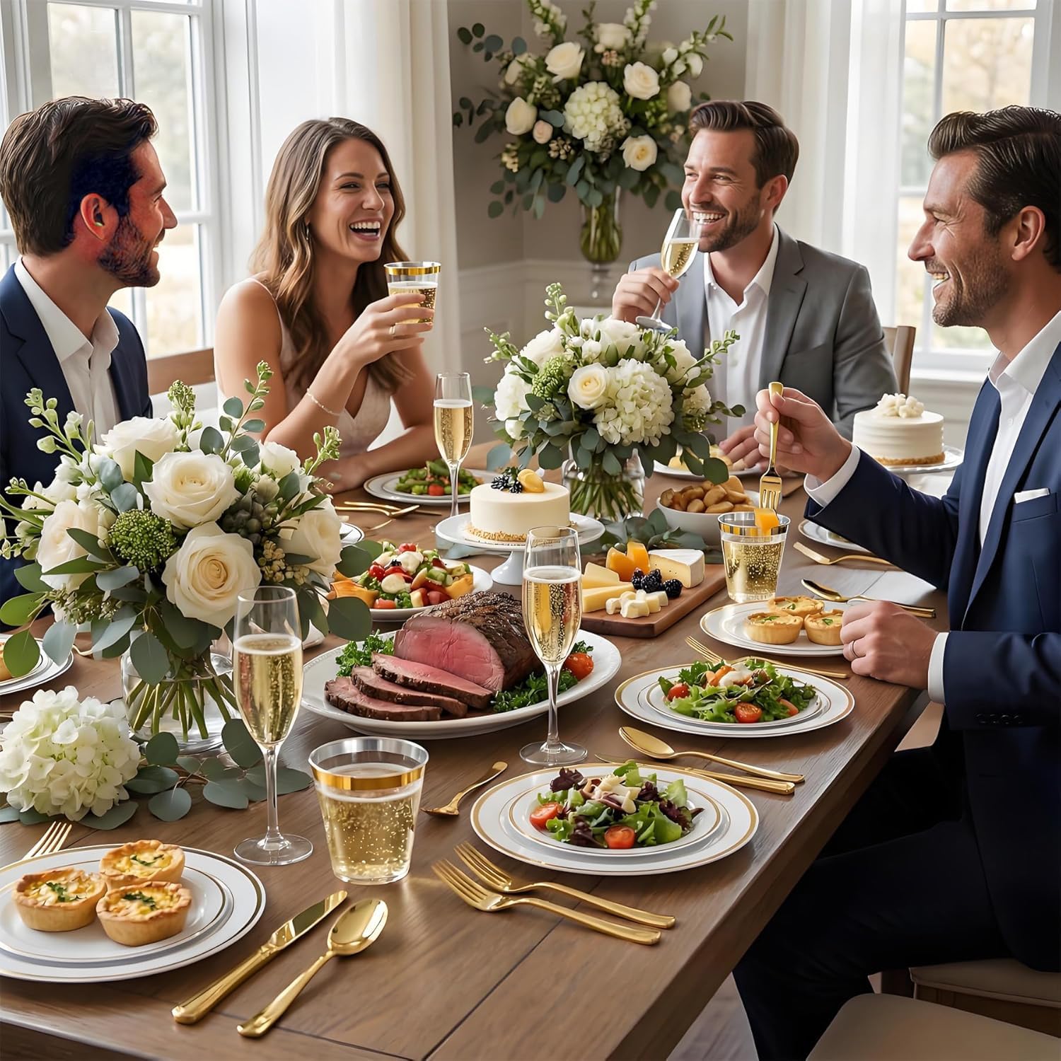 N9R 600 White & Gold Disposable Plates Set -6