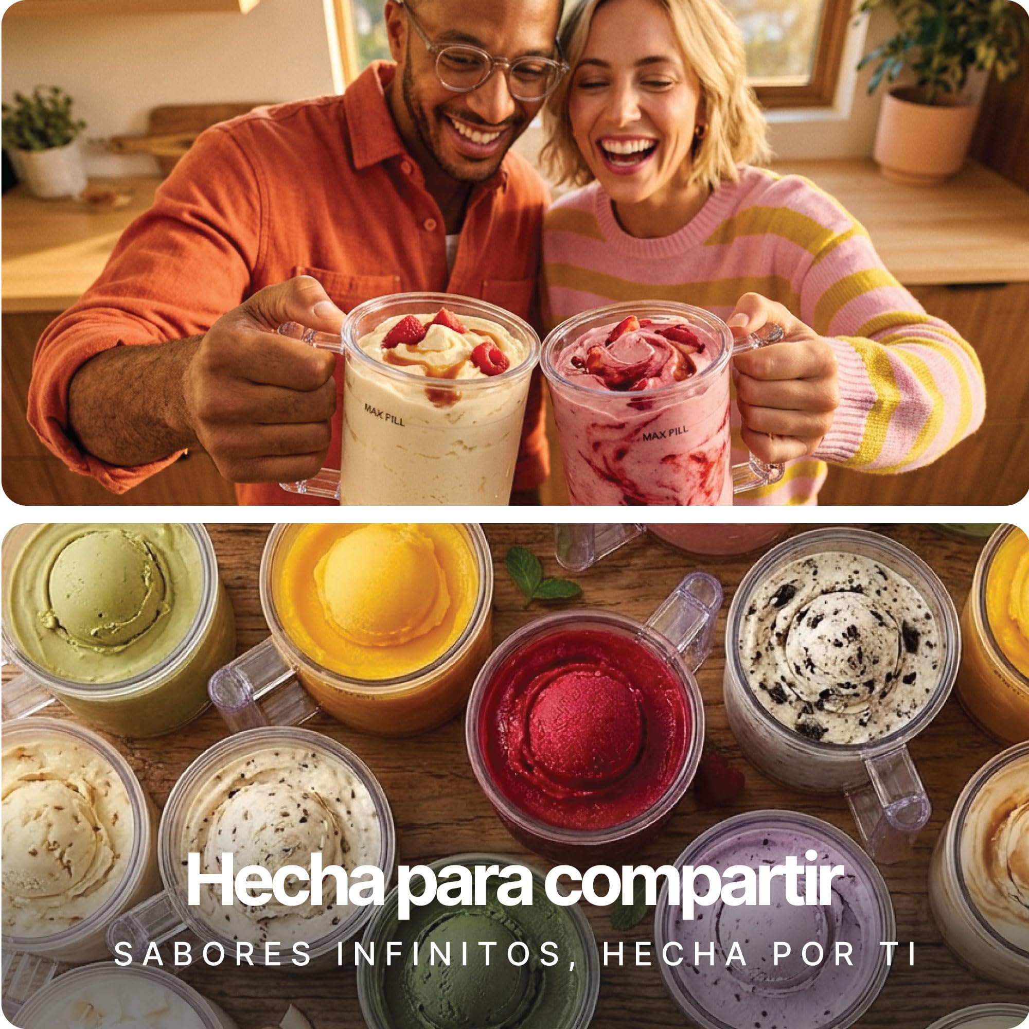 Seeger MultiCream Heladera, 10 programas en 1 | Helado, Sorbete, Batido, Granizado, Mezclas, Vegana, sin lácteos, 3 Tarrinas 500ml, Sin BPA, Máquina de Helados