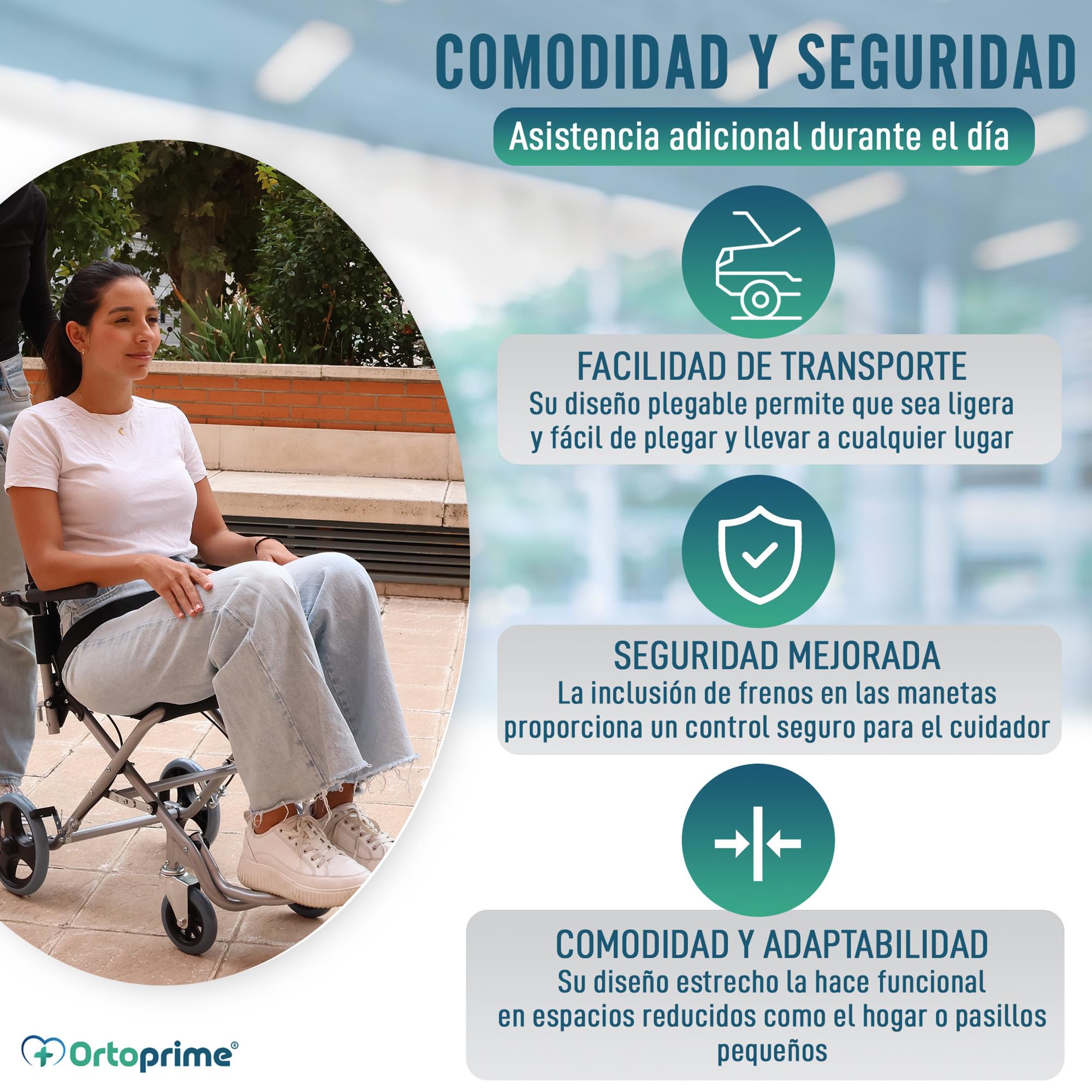 OrtoPrime Silla de Ruedas de Tránsito ALUMINIO Silla de Ruedas PLEGABLE Ligera - Silla Ruedas Ancianos ORTOPÉDICA - Cadeira de Rodas para Idosos - Silla de Ruedas ESTRECHA para Casa y Exterior