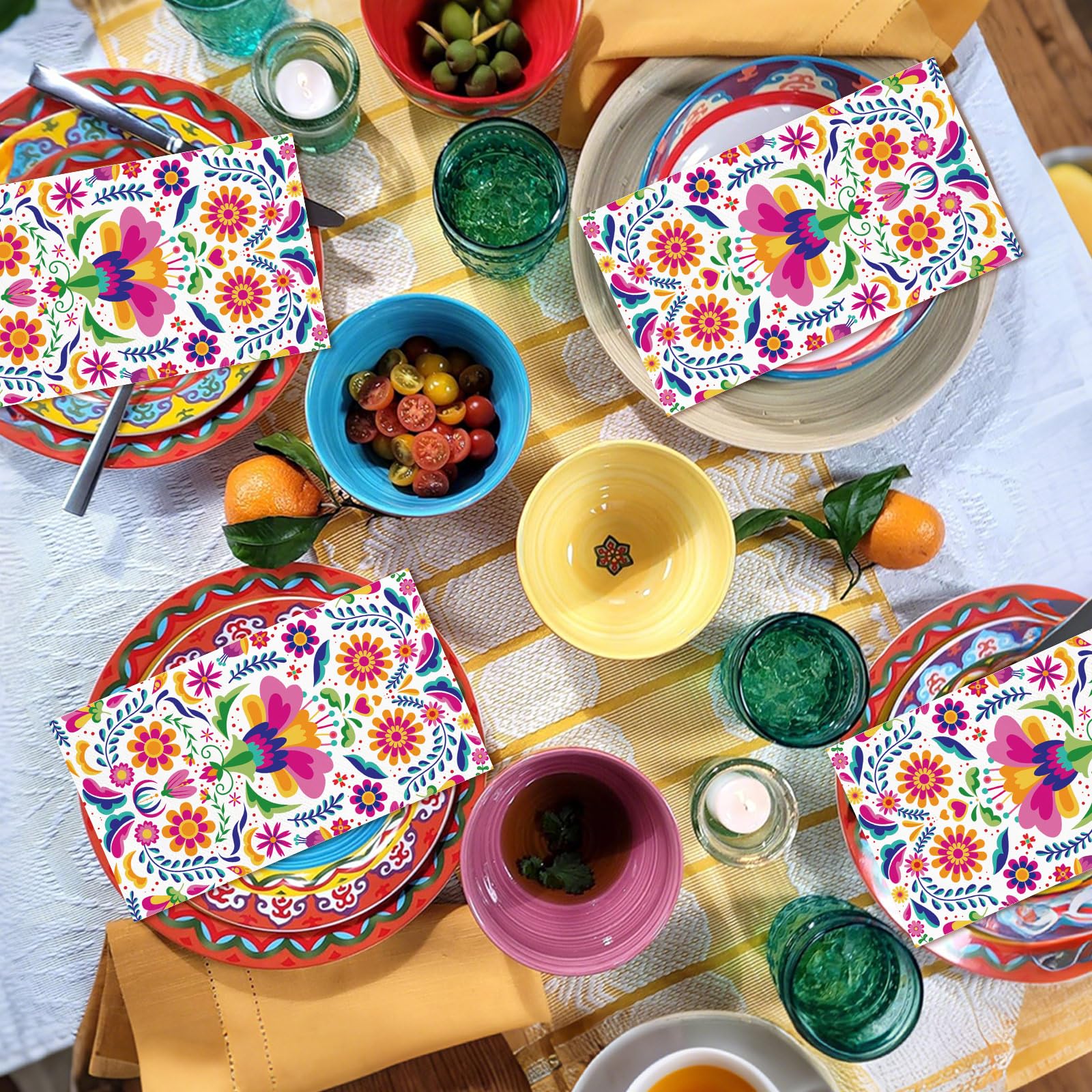 100 servilletas de papel florales mexicanas, toallas de mano desechables para baño, 3 capas, servilletas decorativas para invitados del Cinco de Mayo, servilletas decorativas para boda, cumpleaños