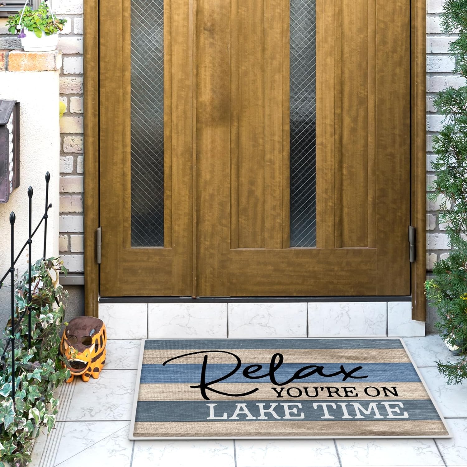 Mingnei Lake Time Rubber Doormat, Nautical Lake House, 30 x 17 Inches, Blue, Waterproof