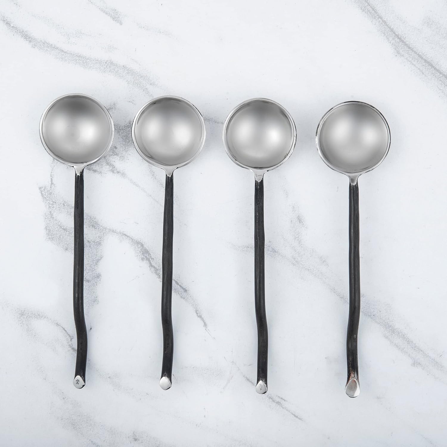 Unknown1 Twig Design Burnt Black Sugar Spoon 4 Pcs. Set Stainless Steel Piece Handmade