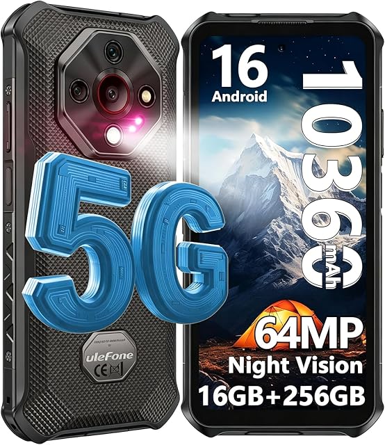 Ulefone Armor X16 Pro 5G Android 16 Tél., 16GB+256GB/2TB, MTK Dimensité 6300, 10360mAh(33W) Vision nocturne 64MP+25MP 6.56" 120Hz Affichage, étanche, Widevine L1, NFC - Ombre de déchets