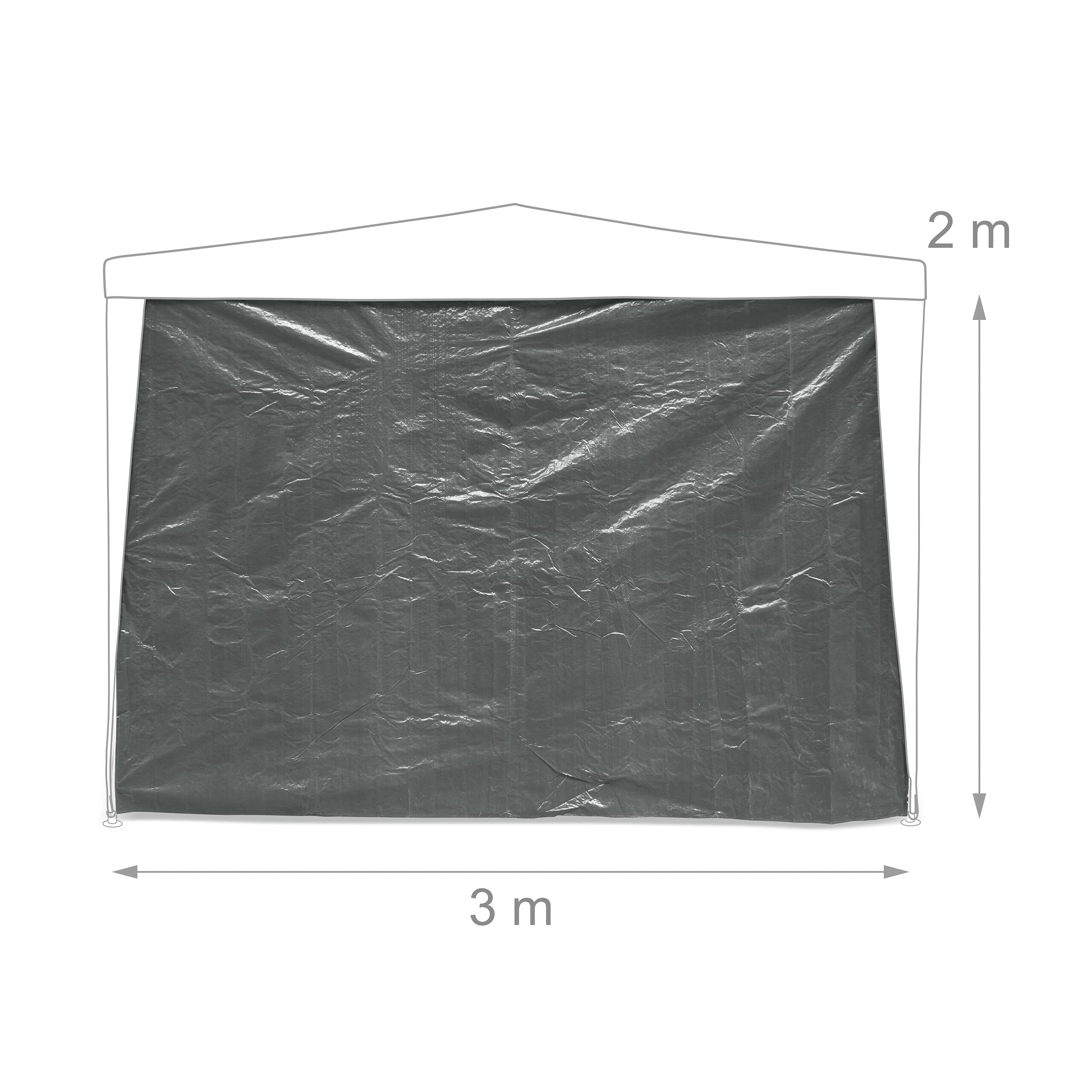 Relaxdays Tende per Gazebo Laterali, Set 3, Telo Impermeabile, Pareti, Chiusura a Strappo, 3x3 m, Finestra, Grigio Scuro