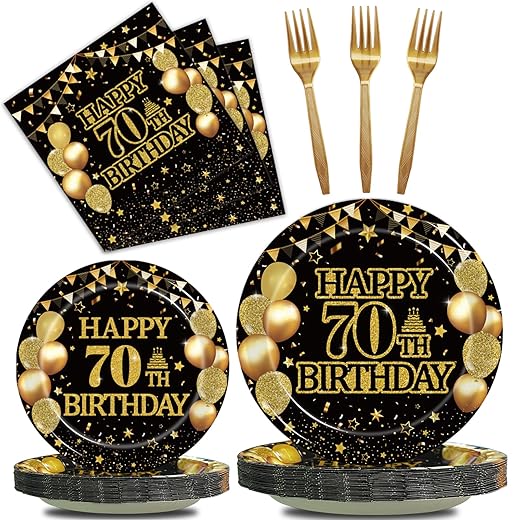 96Pcs 70th Birthday Party Tableware Set, Back in 1954 Birthday Party Decorations Supplies for Men Women Cheers to 70 Years Birthday Party Dessert Plates Napkins Forks Favors, Serve 24