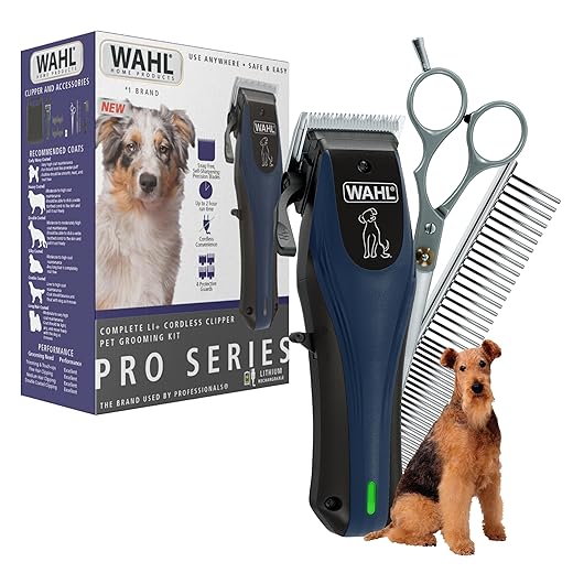 Wahl Power Pro Lithium Ion Rechargeable Cord Cordless Dog Grooming Kit - Heavy Duty Cordless Electric Dog Clippers for Grooming The Thickest Coats - Model 3024675