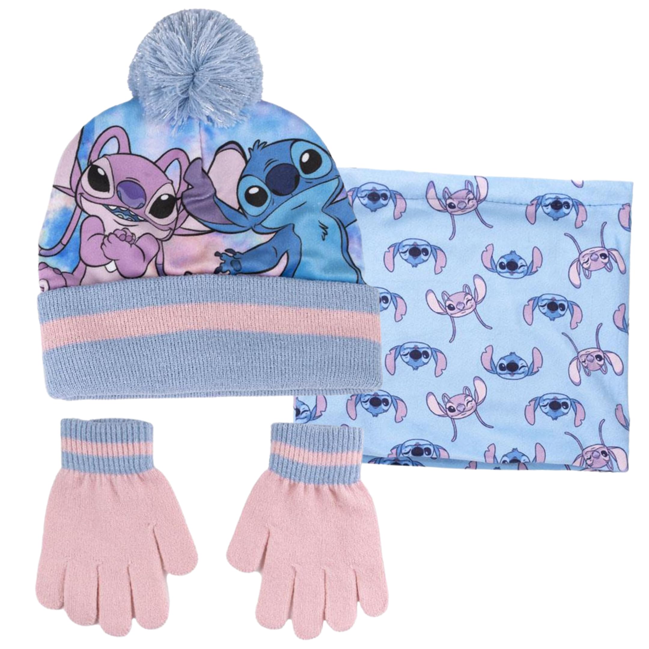 Disney Stitch & Angel Ensemble bonnet à pompon + écharpe + gants pour fille