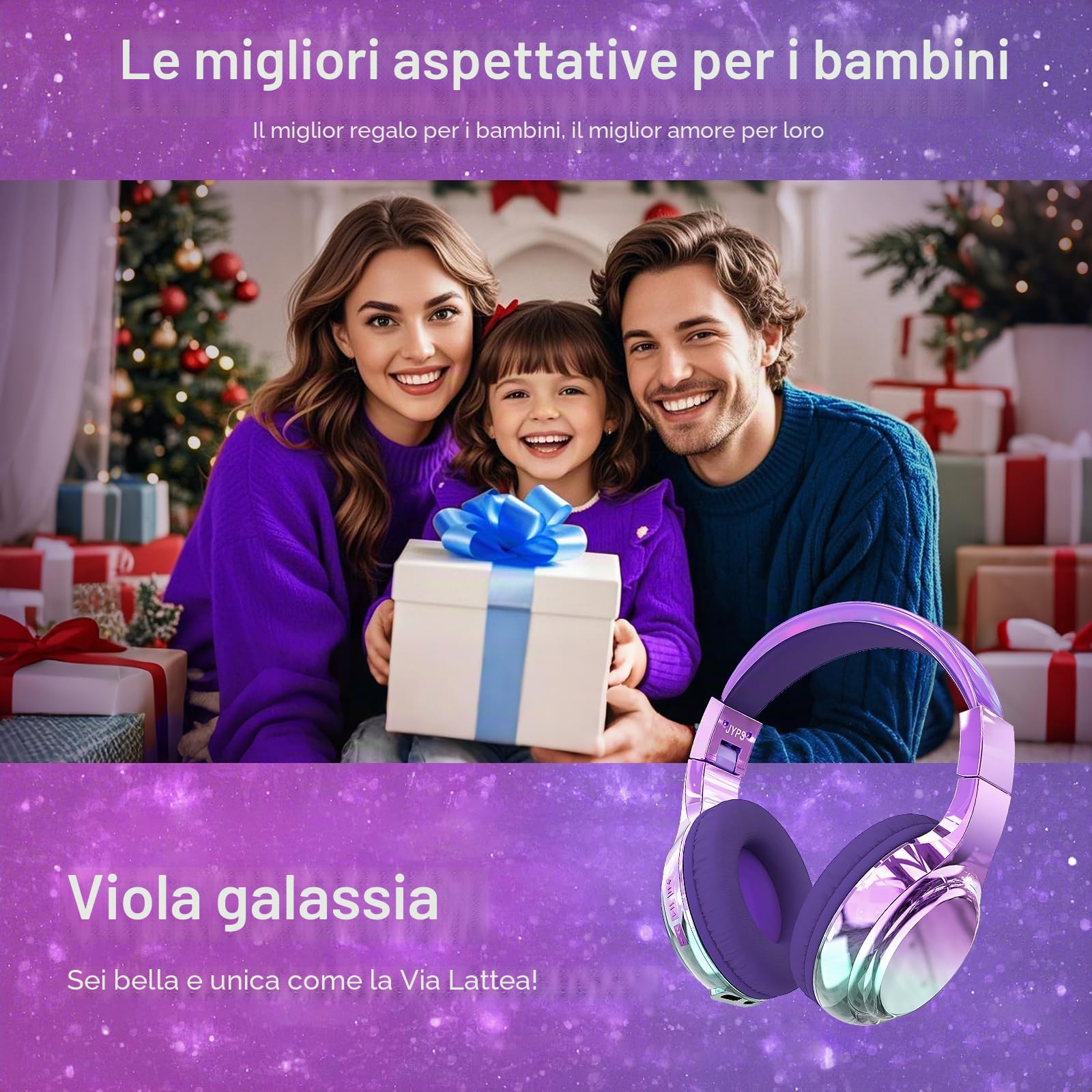 JYPS Cuffie Bluetooth Bambina, Metallico Cuffie Bambini Wireless,Cuffie Bluetooth Over Ear con Microfono per Bambini/Ragazza,Cuffie Senza Fili Pieghevoli Audio Stereo HD per TV/Musica/Scuola (Viola)