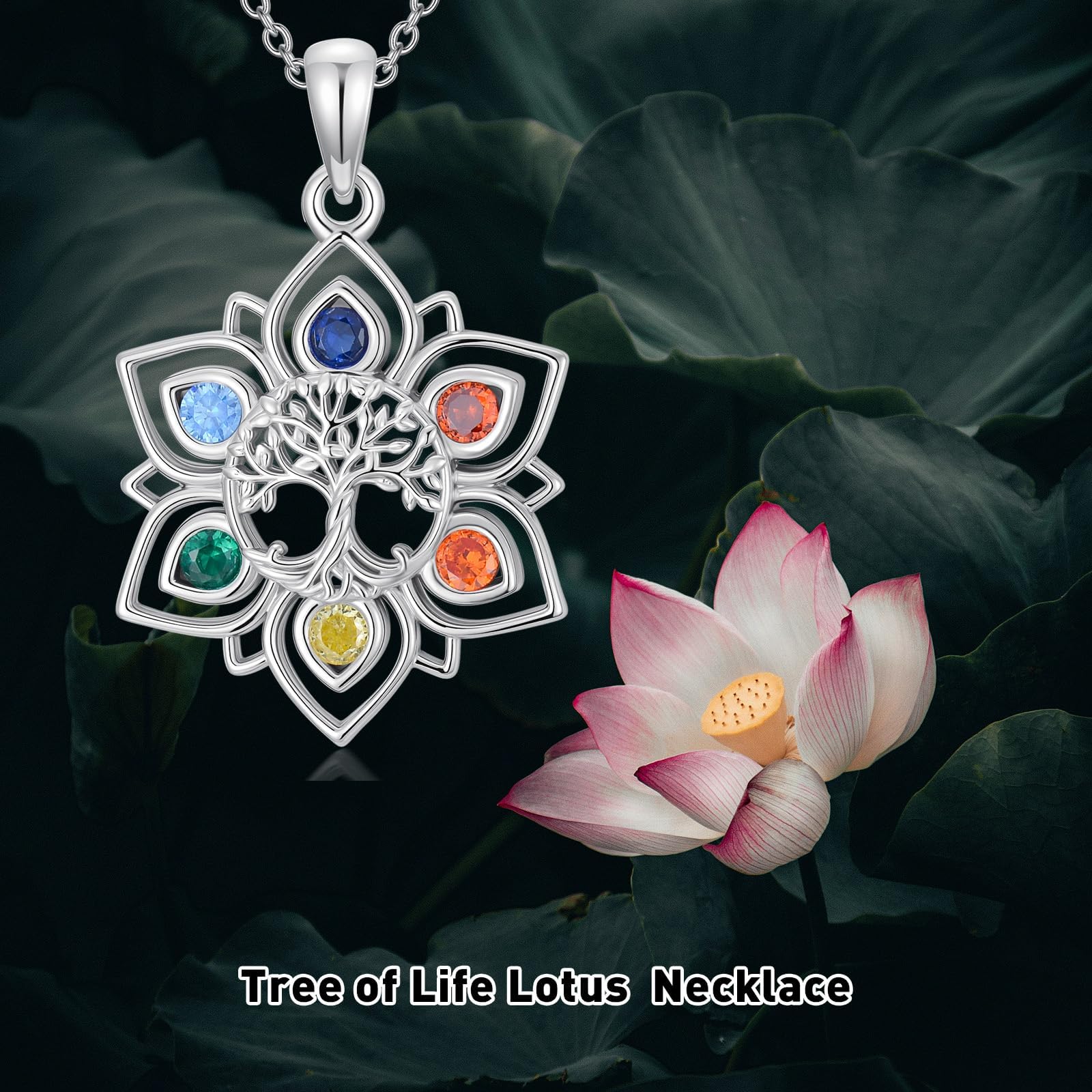 Baum des Lebens Halskette Chakra Anhänger 925 Sterlingsilber Lotus Halskette Chakra Schmuck Geburtstagsgeschenk für Frauen Mütter