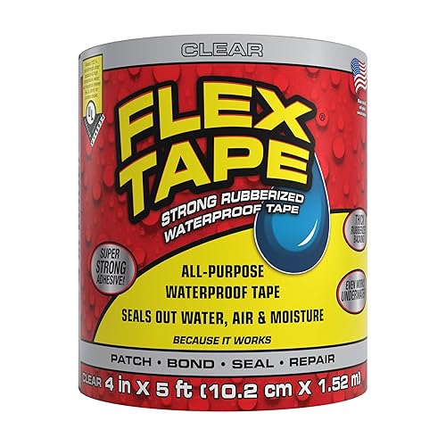 Flex Tape, Original Thick Flexible Rubberized Waterproof Tape - Seal and Patch Leaks, Works Underwater, Indoor Outdoor - Home RV Roof Plumbing and Pool Repairs, Clear, 4 in x 5 ft, Pack of 1 - 4" x 5' (Pack of 1)