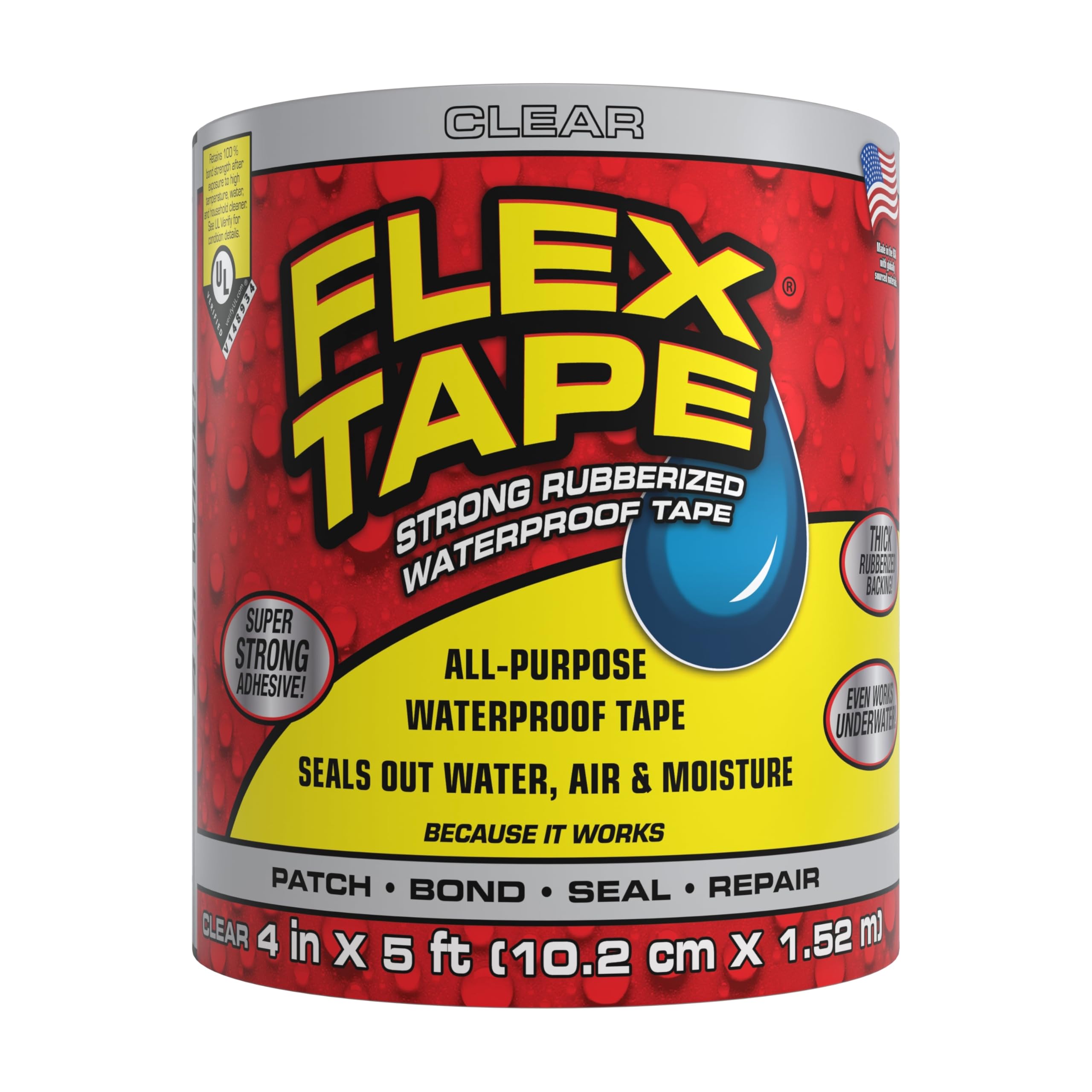 フレックステープ Flex Tape 4" x 5' 幅10cm x 長1.55m クリア 透明 超強力 防水 ウォータープルーフ 瞬間接着 アメリカで話題