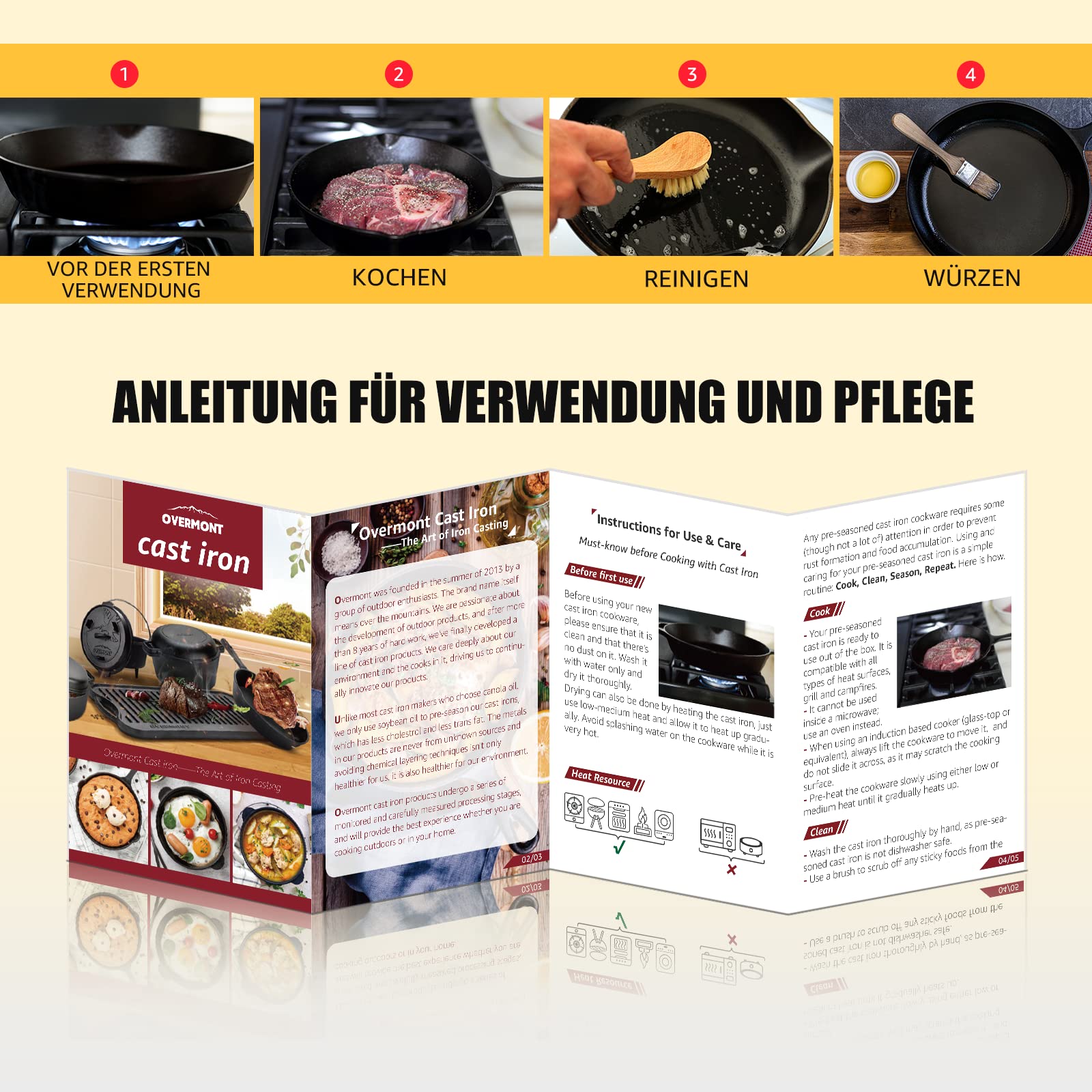 OVERMONT Gusseisenplatte Grillplatte Gusseisen Doppelseitiger Grill mit Griffen 50,8 x 23,4 cm für BBQ Ofen Herd Holzkohlegrill Gasgrill